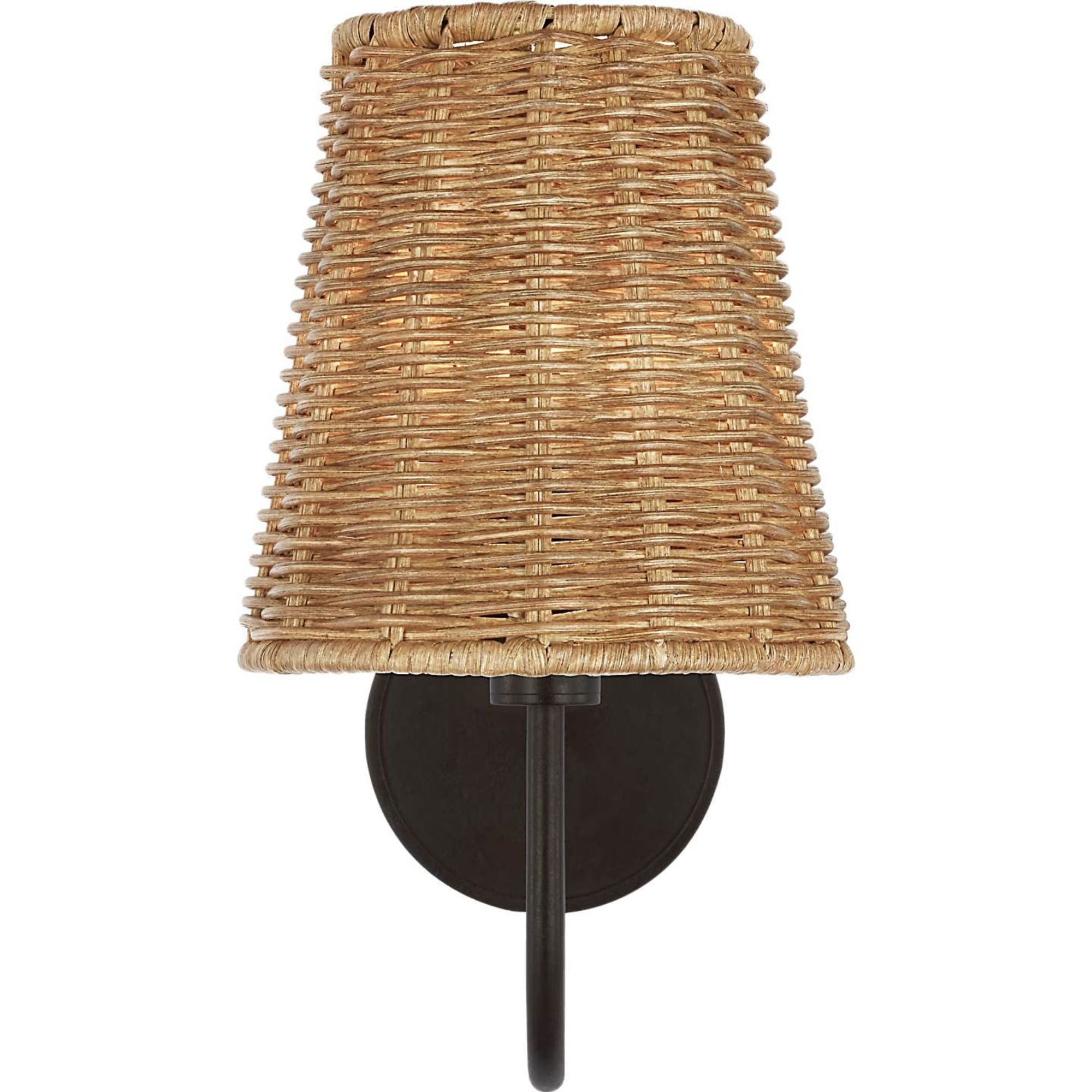 Amber Lewis Lyndsie Small Cordless Sconce in Aged Iron with Natural Wicker Shade W6" x H10.75" x E10"