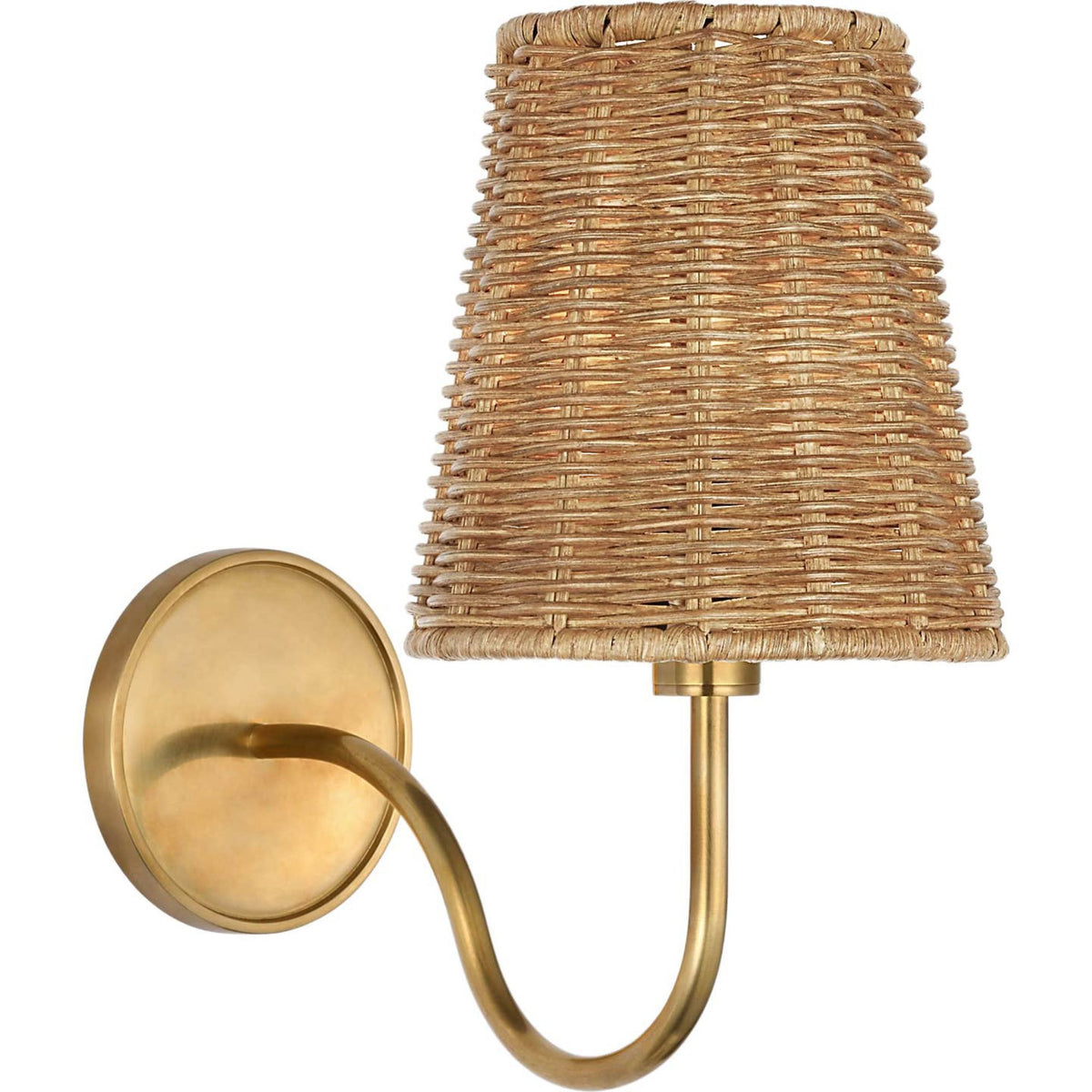 Amber Lewis Lyndsie Small Cordless Sconce in Hand-Rubbed Antique Brass with Natural Wicker Shade W6" x H10.75" x E10"