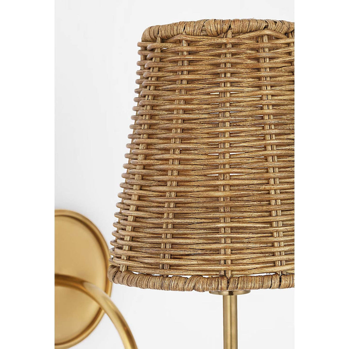 Amber Lewis Lyndsie Small Cordless Sconce in Hand-Rubbed Antique Brass with Natural Wicker Shade W6" x H10.75" x E10"