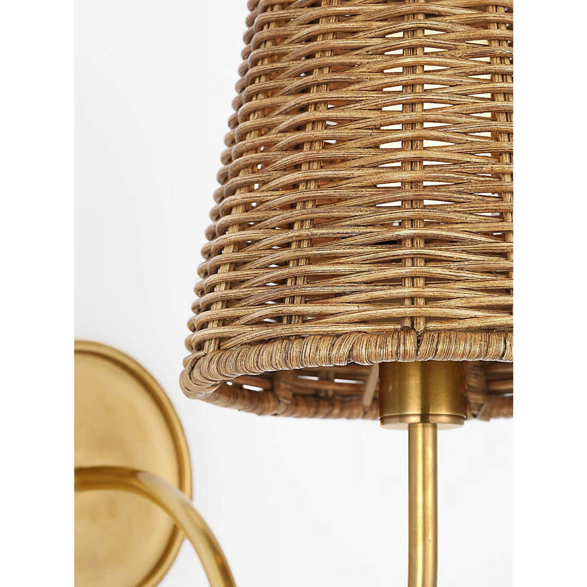 Amber Lewis Lyndsie Small Cordless Sconce in Hand-Rubbed Antique Brass with Natural Wicker Shade W6" x H10.75" x E10"
