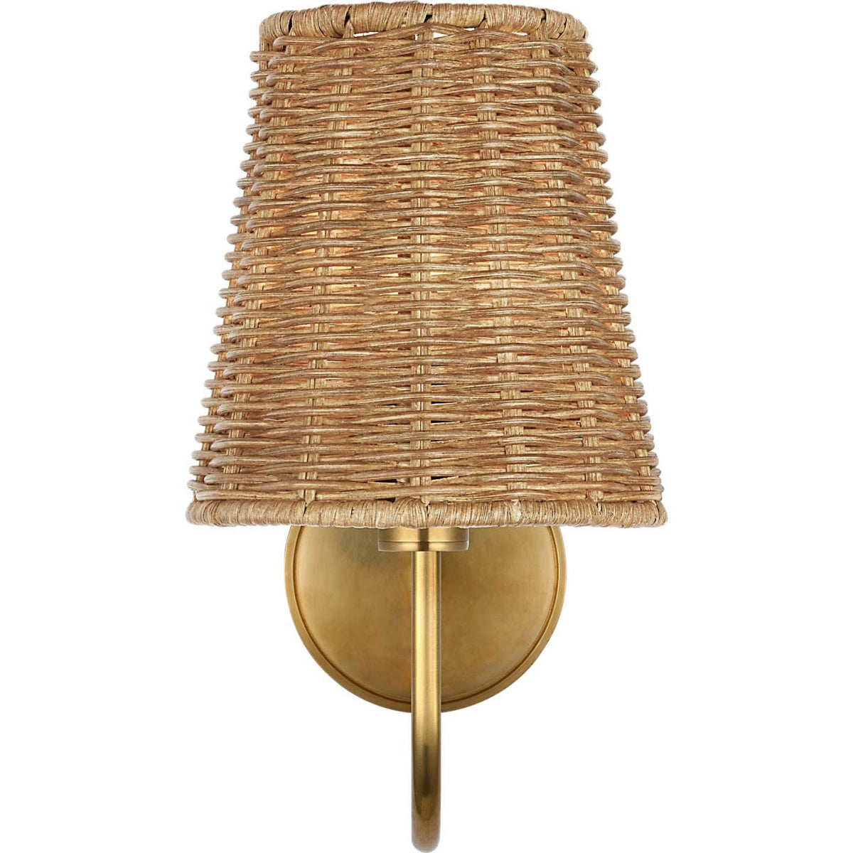 Amber Lewis Lyndsie Small Cordless Sconce in Hand-Rubbed Antique Brass with Natural Wicker Shade W6" x H10.75" x E10"