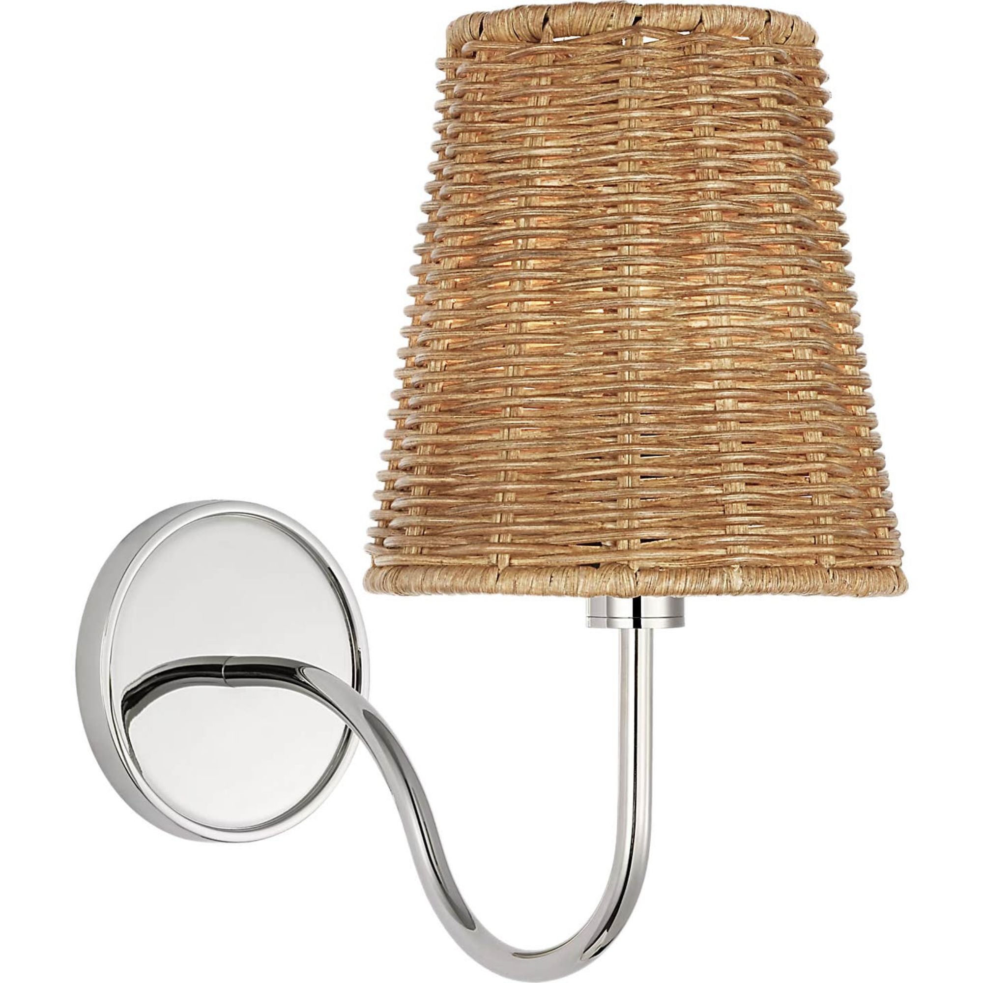 Amber Lewis Lyndsie Small Cordless Sconce in Polished Nickel with Natural Wicker Shade W6" x H10.75" x E10"