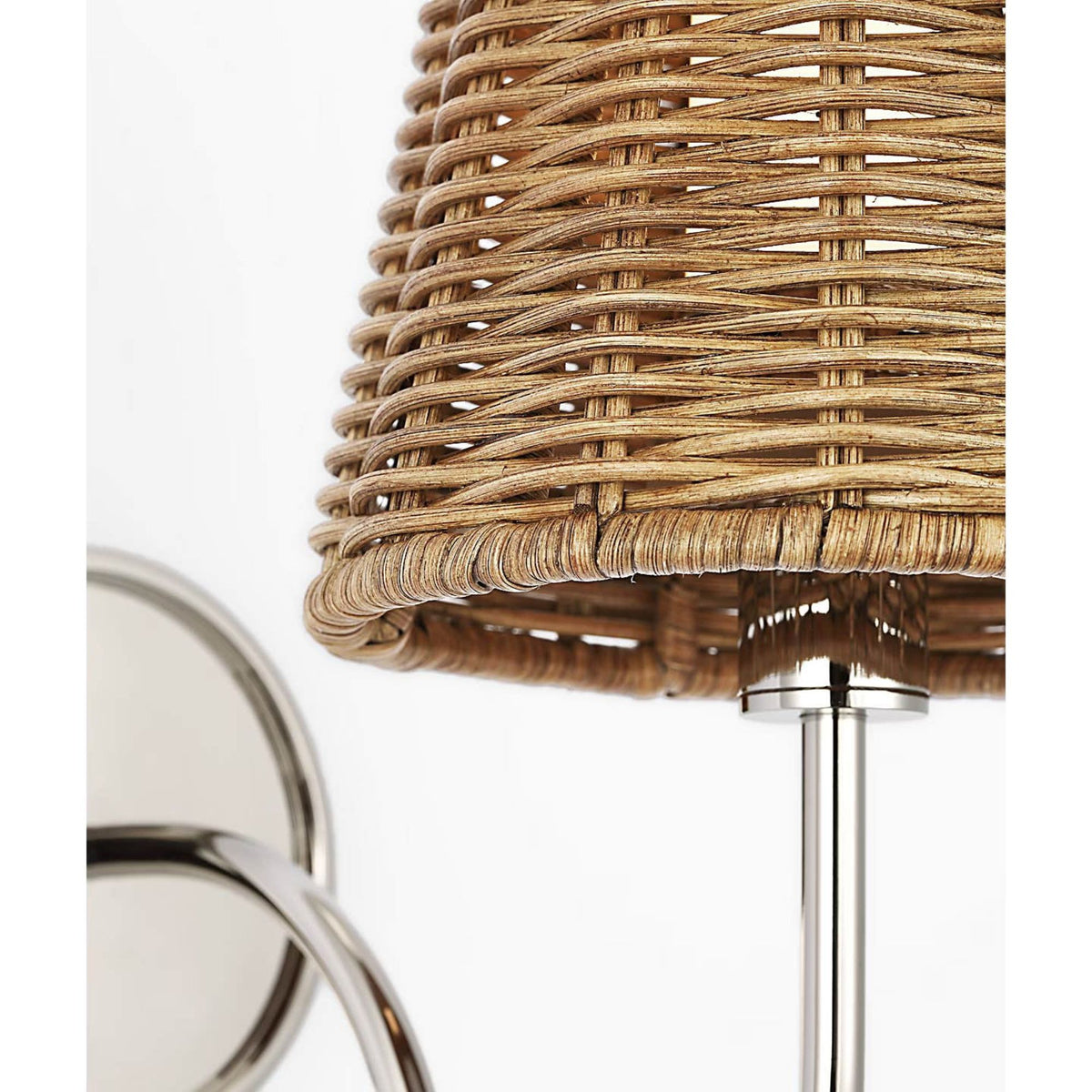 Amber Lewis Lyndsie Small Cordless Sconce in Polished Nickel with Natural Wicker Shade W6" x H10.75" x E10"