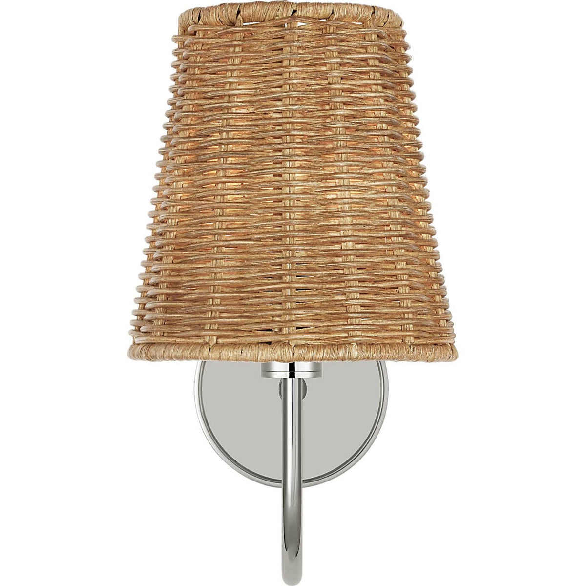 Amber Lewis Lyndsie Small Cordless Sconce in Polished Nickel with Natural Wicker Shade W6" x H10.75" x E10"
