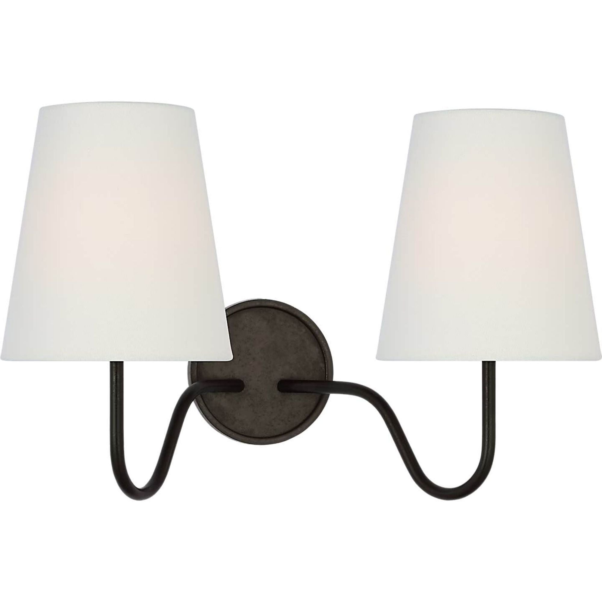 Amber Lewis Lyndsie 11" Double Sconce in Aged Iron with Linen Shades W16" x H10.75" x E9.5"