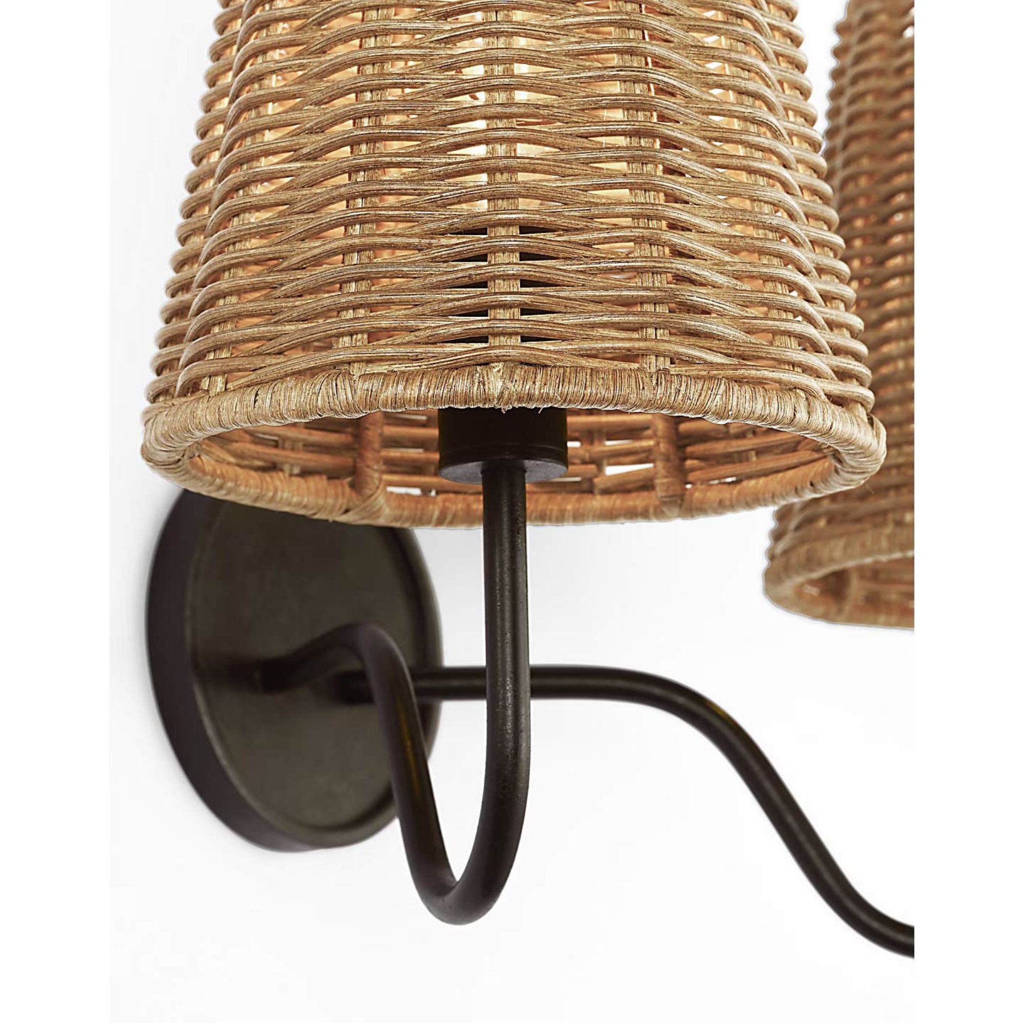 Amber Lewis Lyndsie 11" Double Sconce in Aged Iron with Natural Wicker Shades W16" x H10.75" x E9.5"