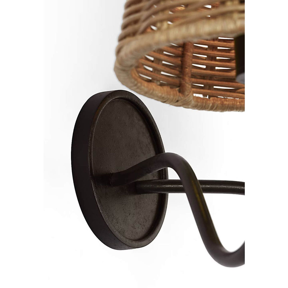 Amber Lewis Lyndsie 11" Double Sconce in Aged Iron with Natural Wicker Shades W16" x H10.75" x E9.5"