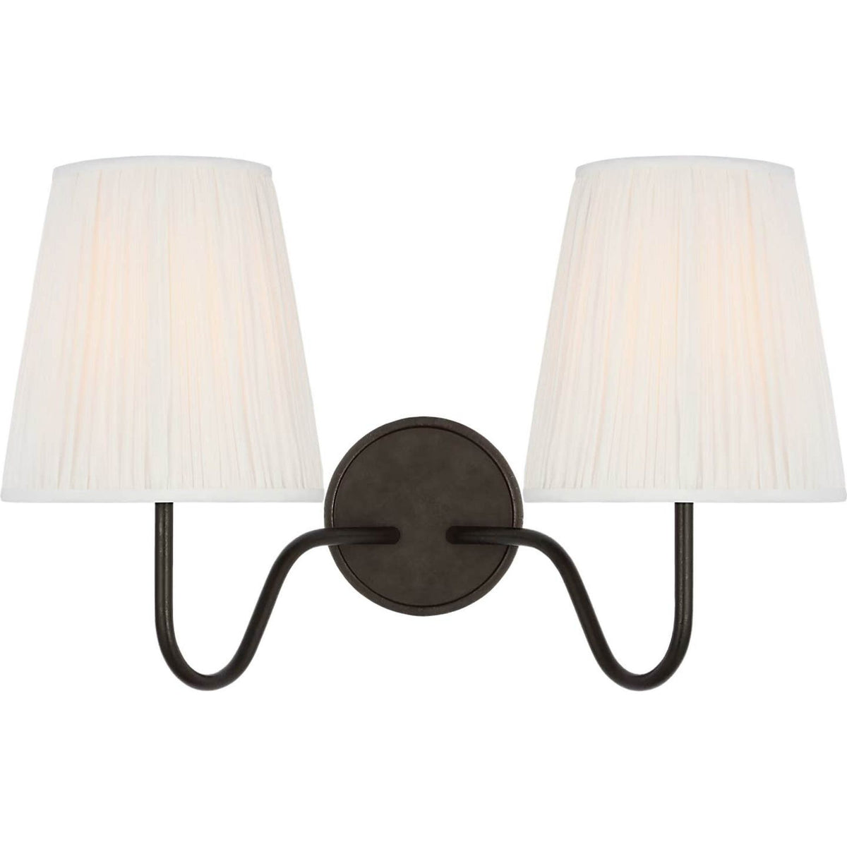 Amber Lewis Lyndsie 11" Double Sconce in Aged Iron with Silk Pleated Shades W16" x H10.75" x E9.5"