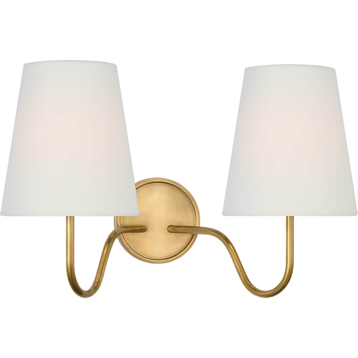 Amber Lewis Lyndsie 11" Double Sconce in Hand-Rubbed Antique Brass with Linen Shades W16" x H10.75" x E9.5"