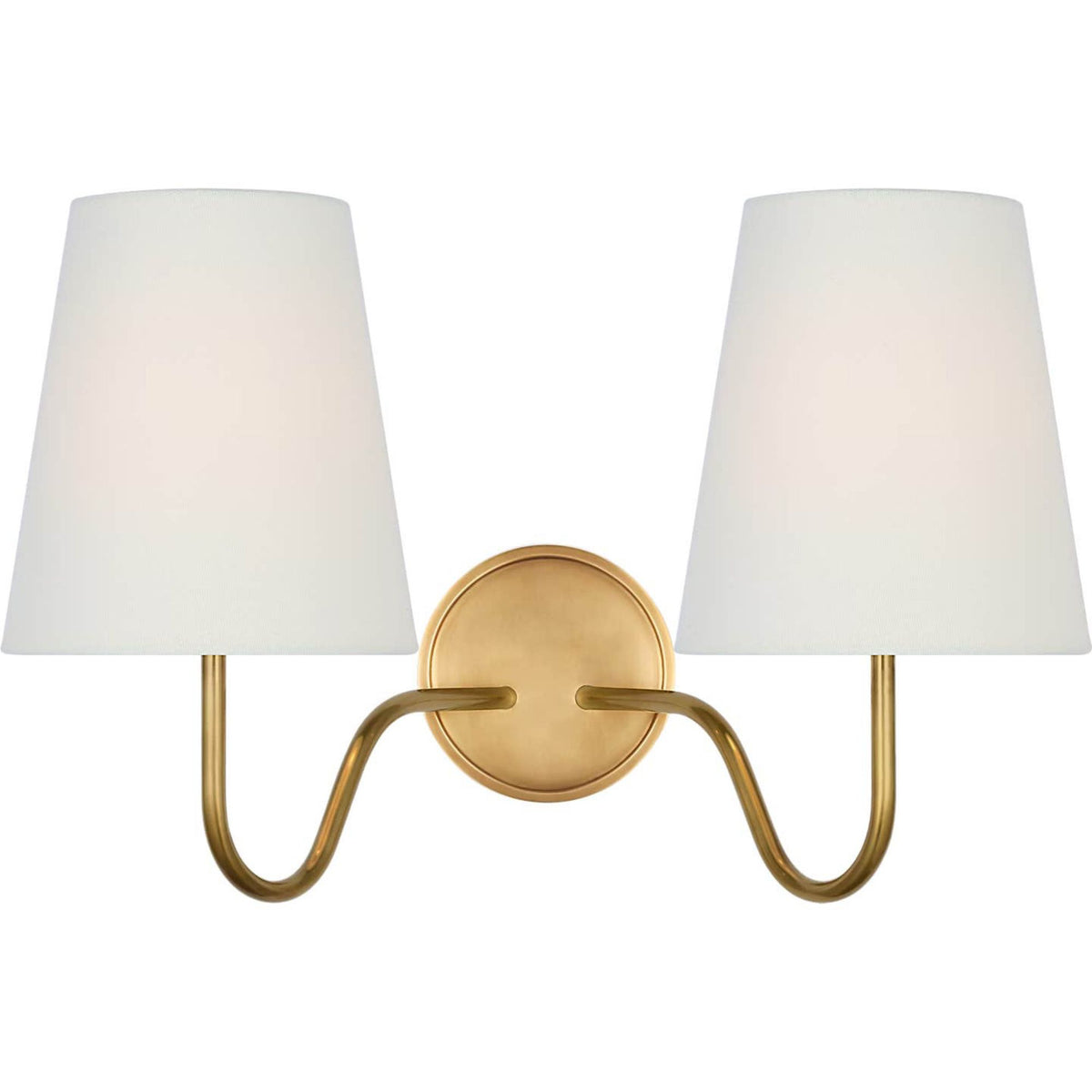 Amber Lewis Lyndsie 11" Double Sconce in Hand-Rubbed Antique Brass with Linen Shades W16" x H10.75" x E9.5"