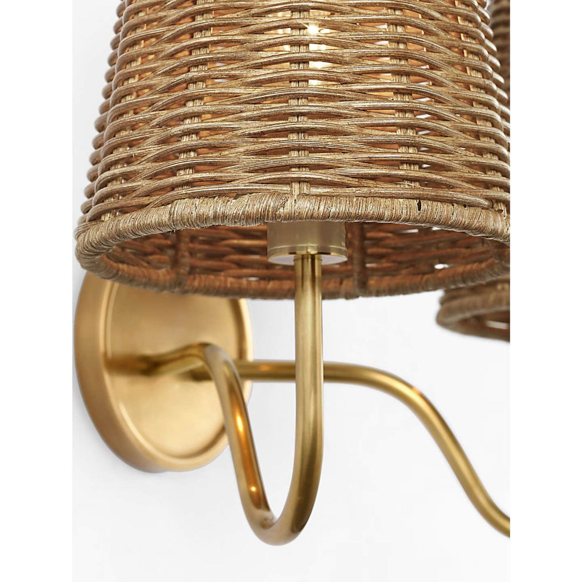 Amber Lewis Lyndsie 11" Double Sconce in Hand-Rubbed Antique Brass with Natural Wicker Shades W16" x H10.75" x E9.5"