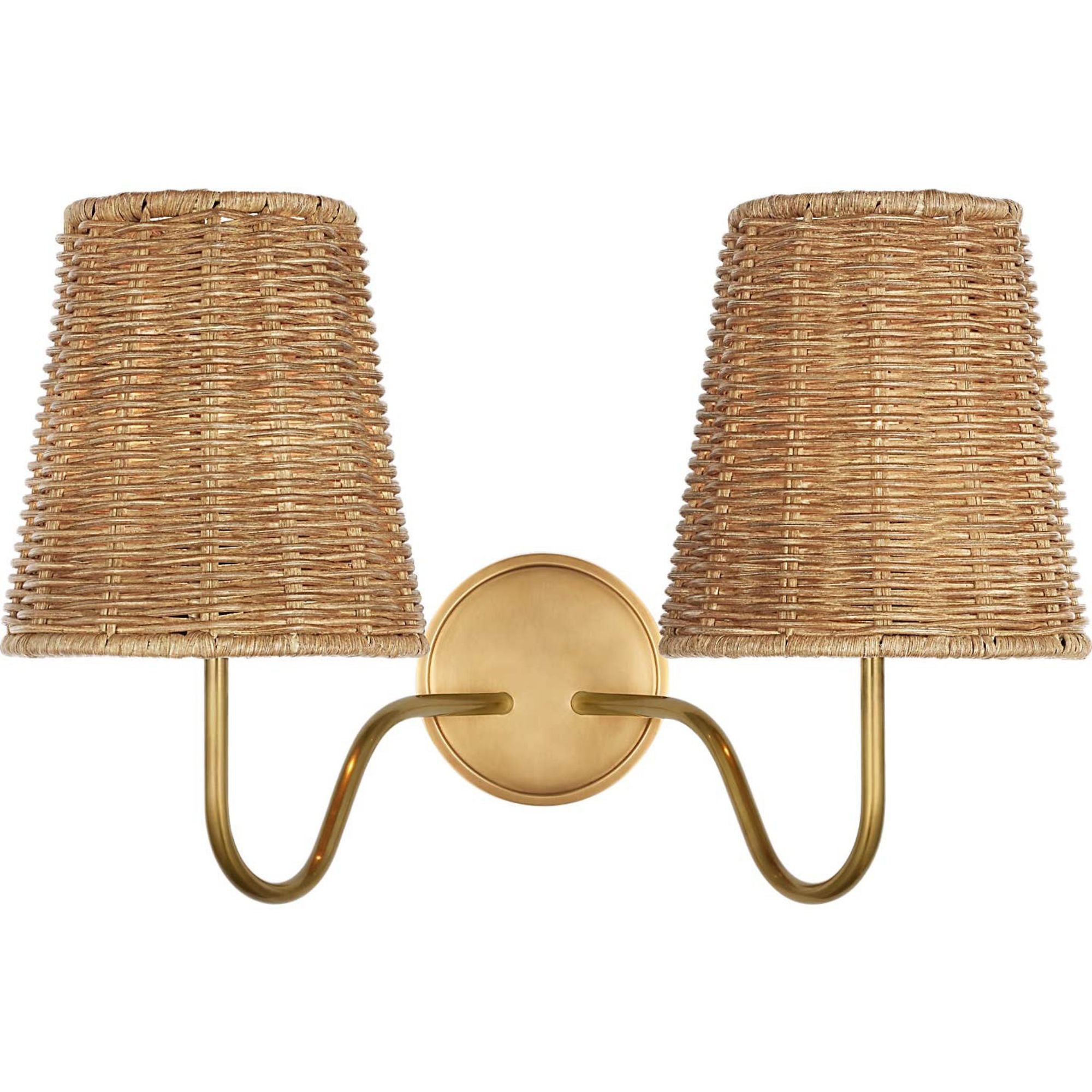 Amber Lewis Lyndsie 11" Double Sconce in Hand-Rubbed Antique Brass with Natural Wicker Shades W16" x H10.75" x E9.5"