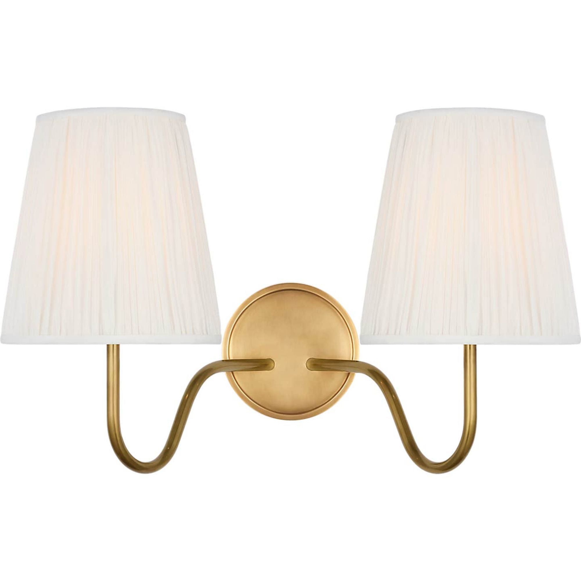 Amber Lewis Lyndsie 11" Double Sconce in Hand-Rubbed Antique Brass with Silk Pleated Shades W16" x H10.75" x E9.5"