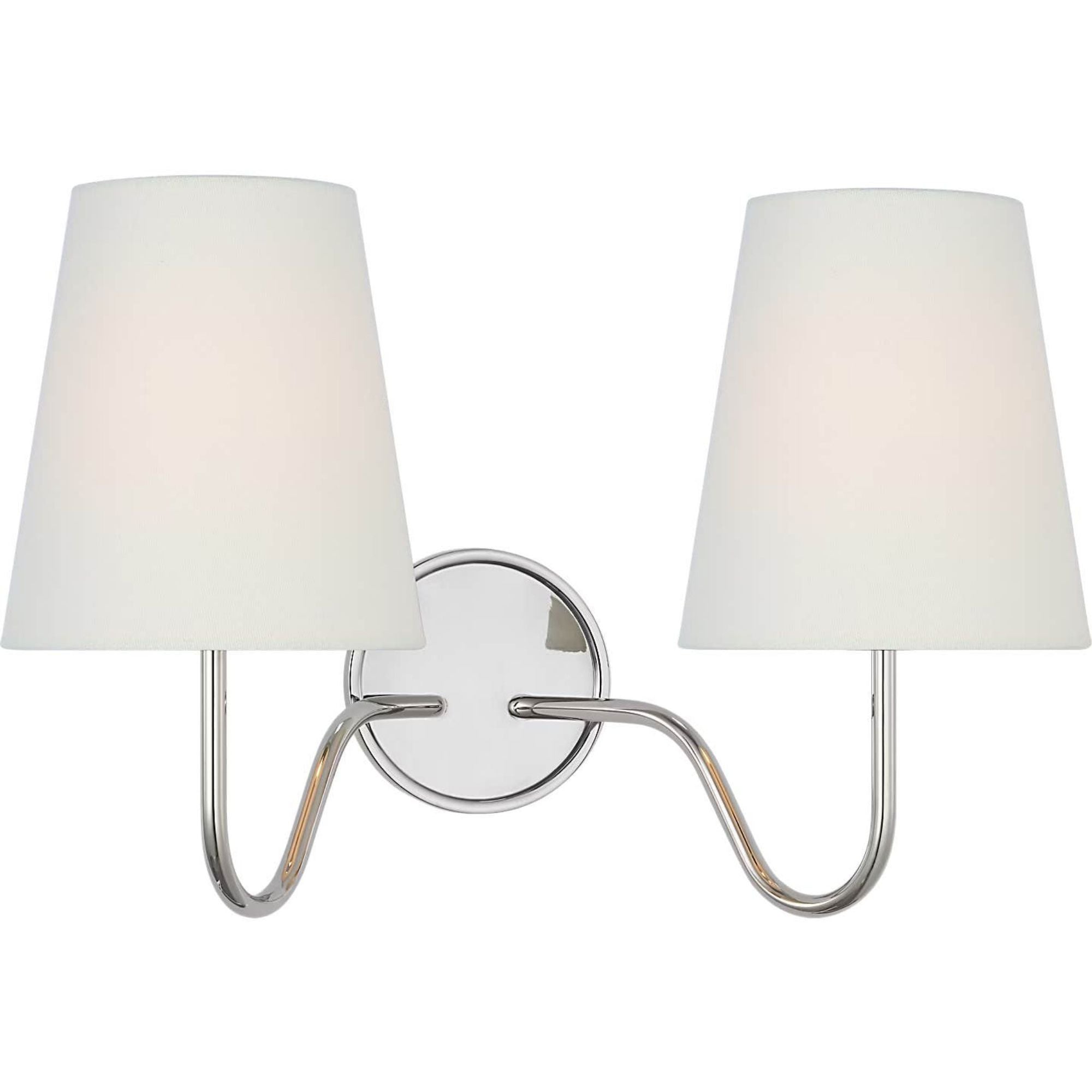 Amber Lewis Lyndsie 11" Double Sconce in Polished Nickel with Linen Shades W16" x H10.75" x E9.5"
