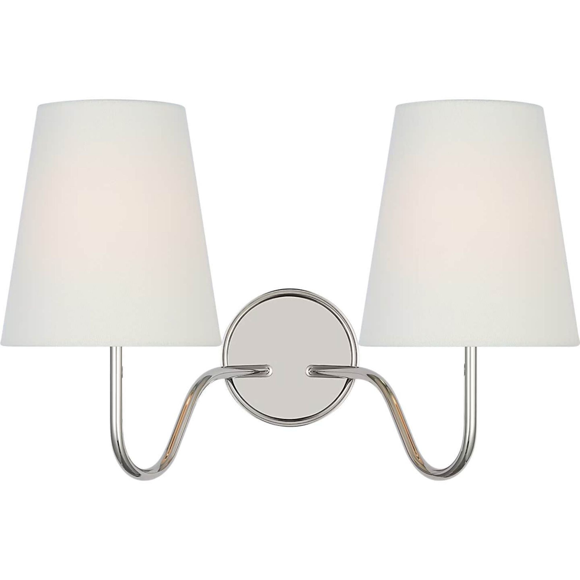 Amber Lewis Lyndsie 11" Double Sconce in Polished Nickel with Linen Shades W16" x H10.75" x E9.5"