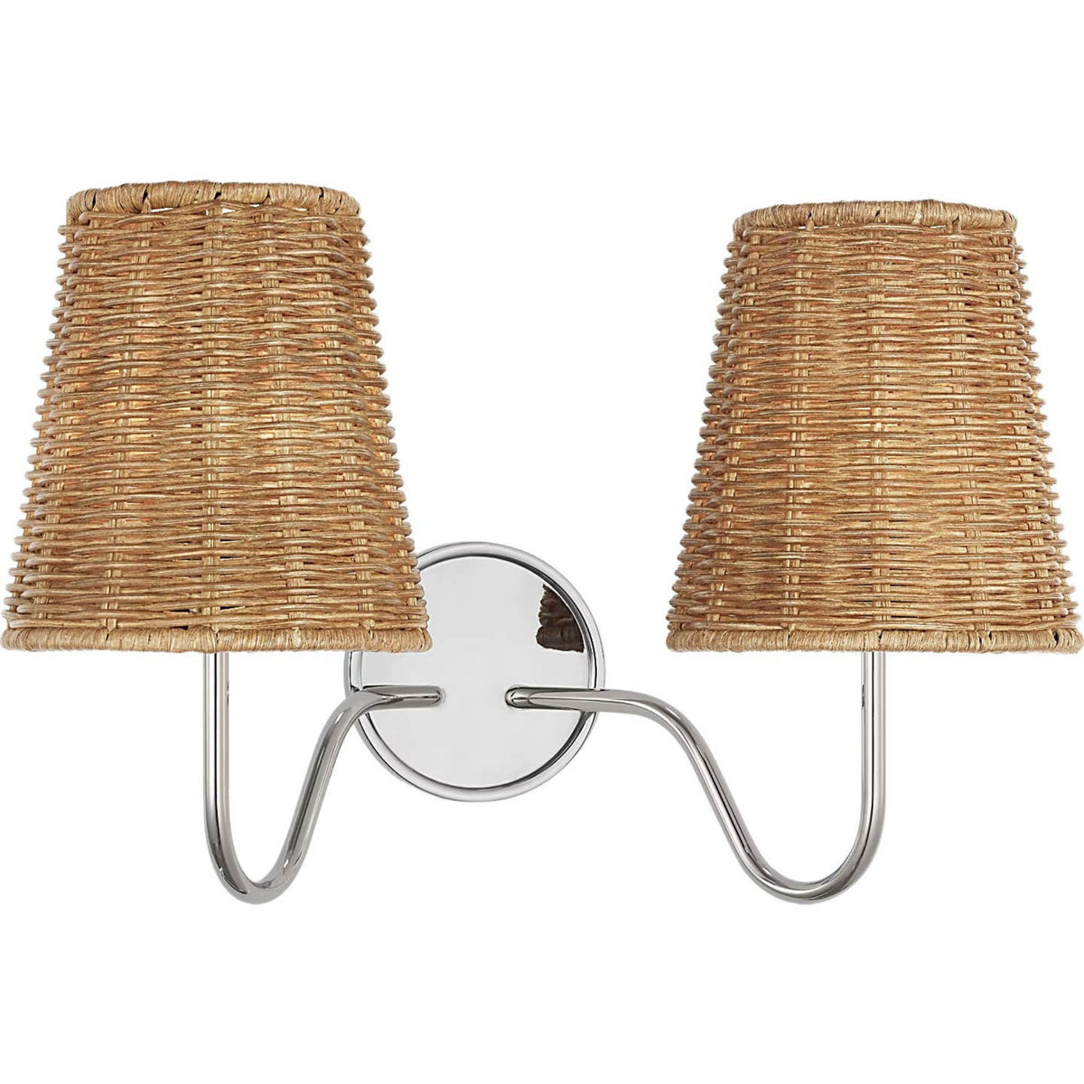 Amber Lewis Lyndsie 11" Double Sconce in Polished Nickel with Natural Wicker Shades W16" x H10.75" x E9.5"