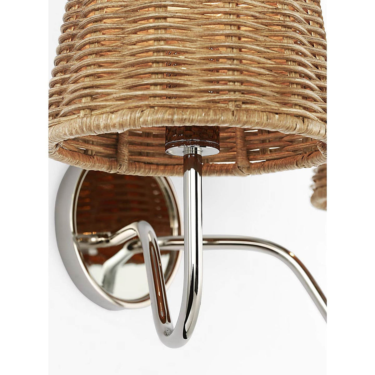 Amber Lewis Lyndsie 11" Double Sconce in Polished Nickel with Natural Wicker Shades W16" x H10.75" x E9.5"