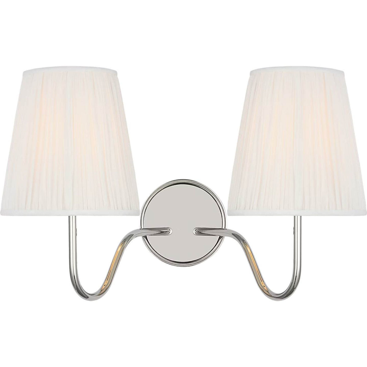 Amber Lewis Lyndsie 11" Double Sconce in Polished Nickel with Silk Pleated Shades W16" x H10.75" x E9.5"