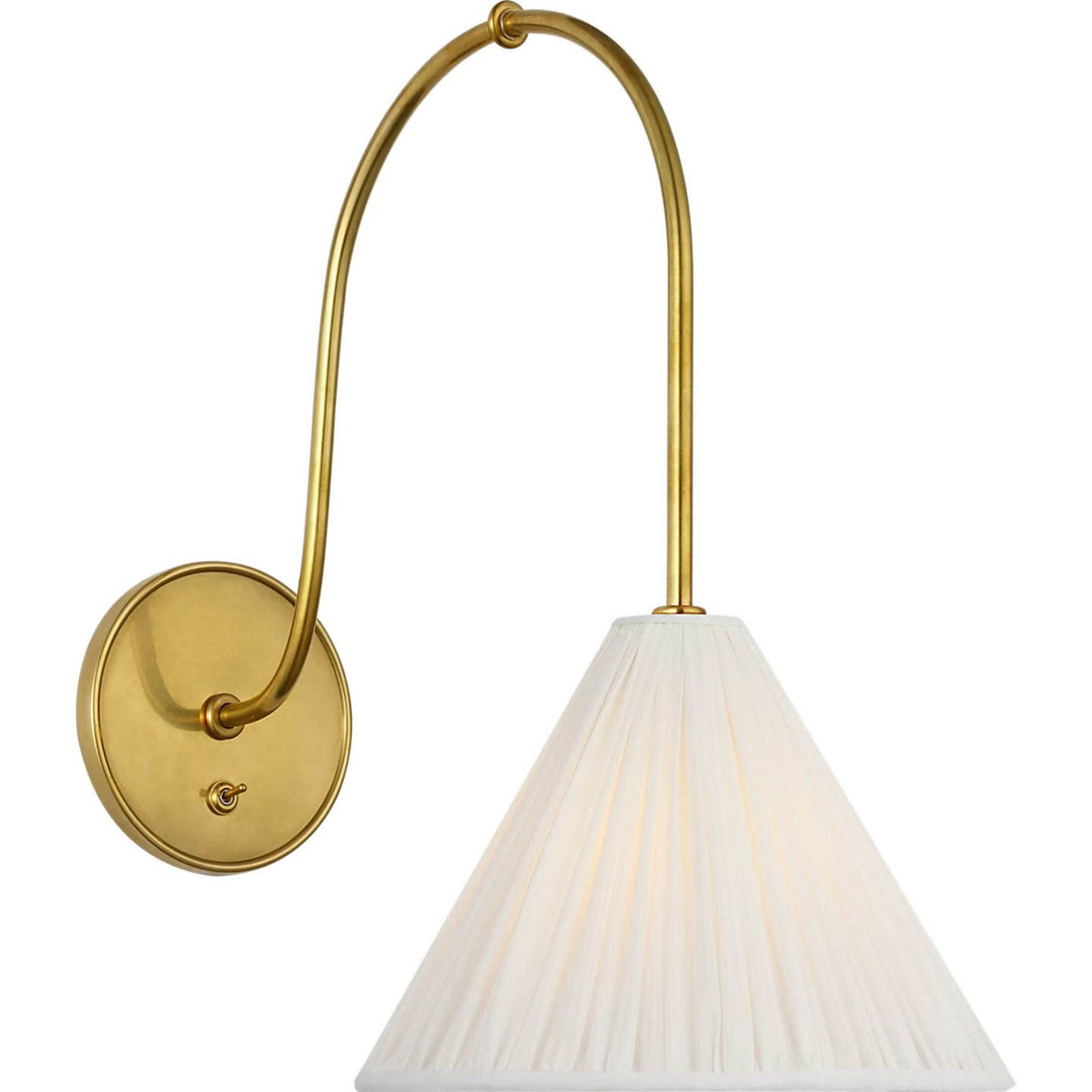 Amber Lewis Malia 14" Arched Wall Light in Hand-Rubbed Antique Brass with Silk Pleated Shade W8" x H13.75" x E14"
