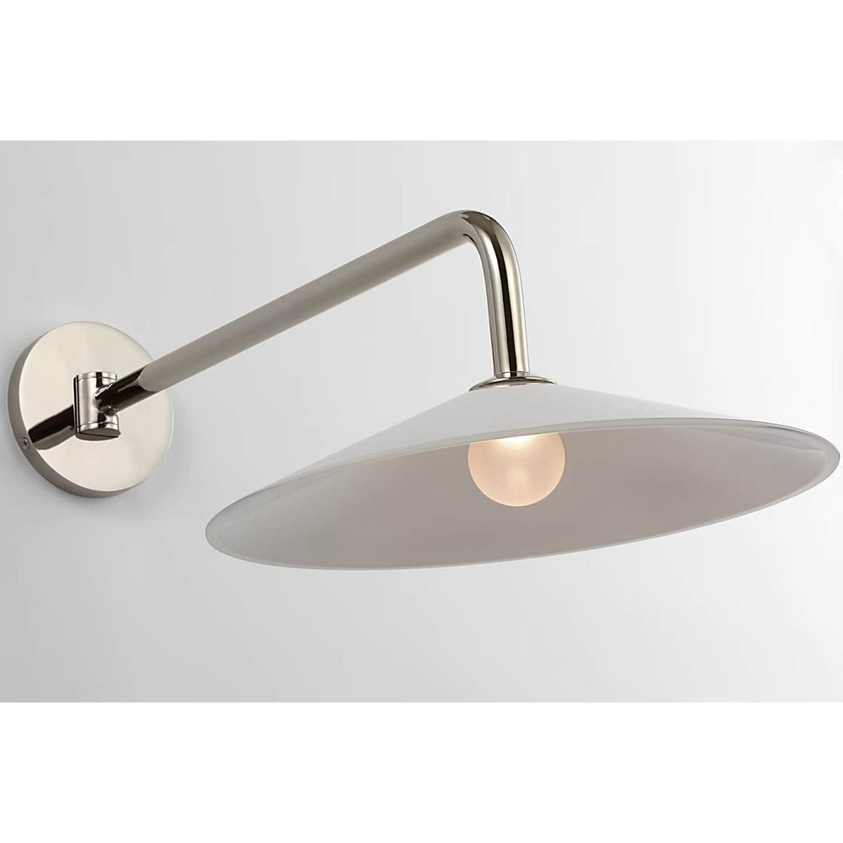 Amber Lewis Ponce 9" Articulating Sconce in Polished Nickel with Milk White Glass Shade W13" x H8.5" x E23.75"
