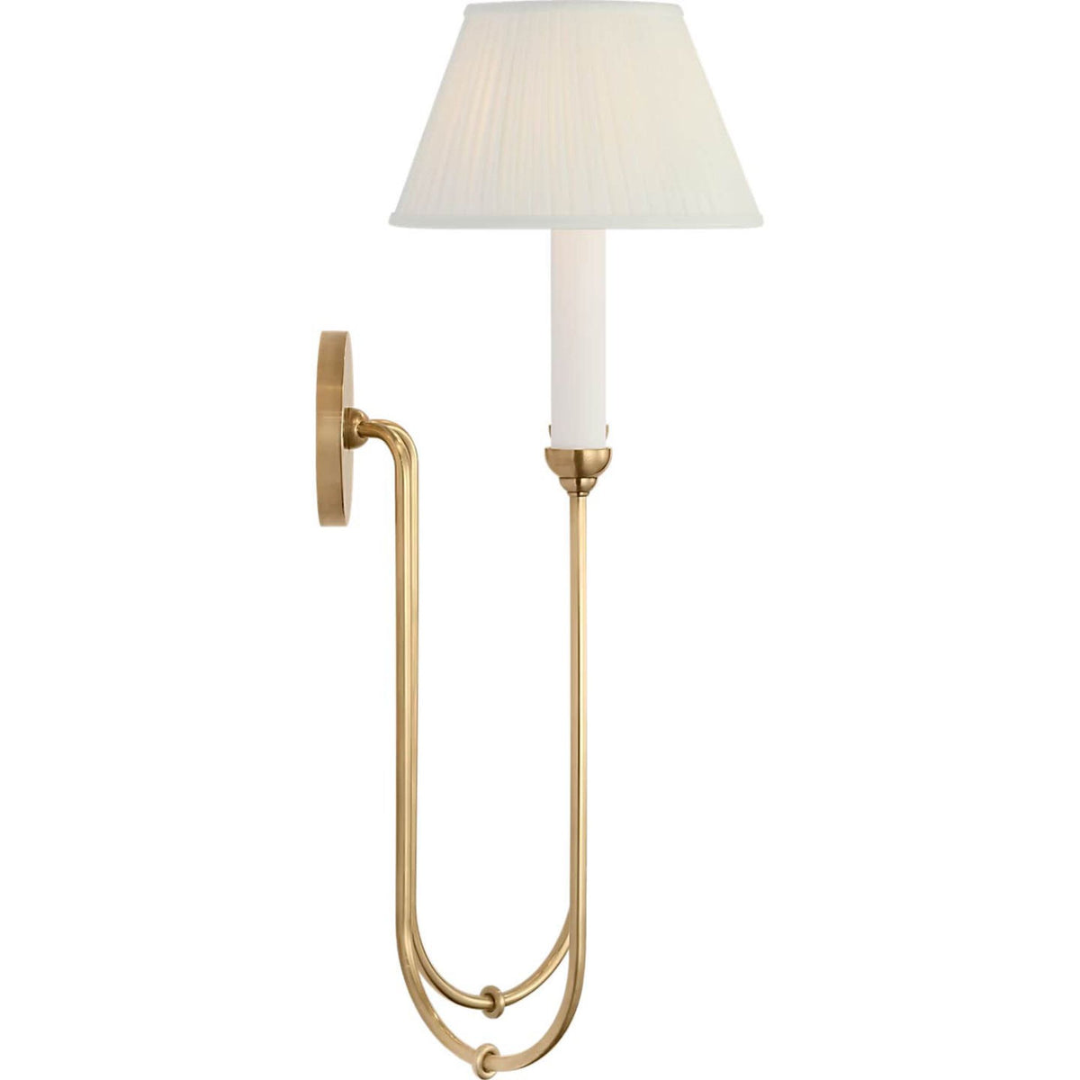 Amber Lewis Ingela 24" Double Sconce in Hand-Rubbed Antique Brass with Silk Pleat Shades W19.5" x H24" x E10.5"