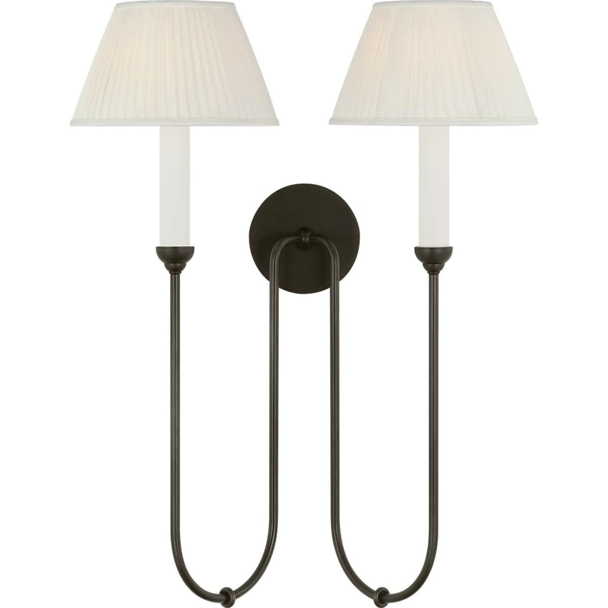 Amber Lewis Ingela 24" Double Sconce in Modern Iron with Silk Pleat Shades W19.5" x H24" x E10.5"
