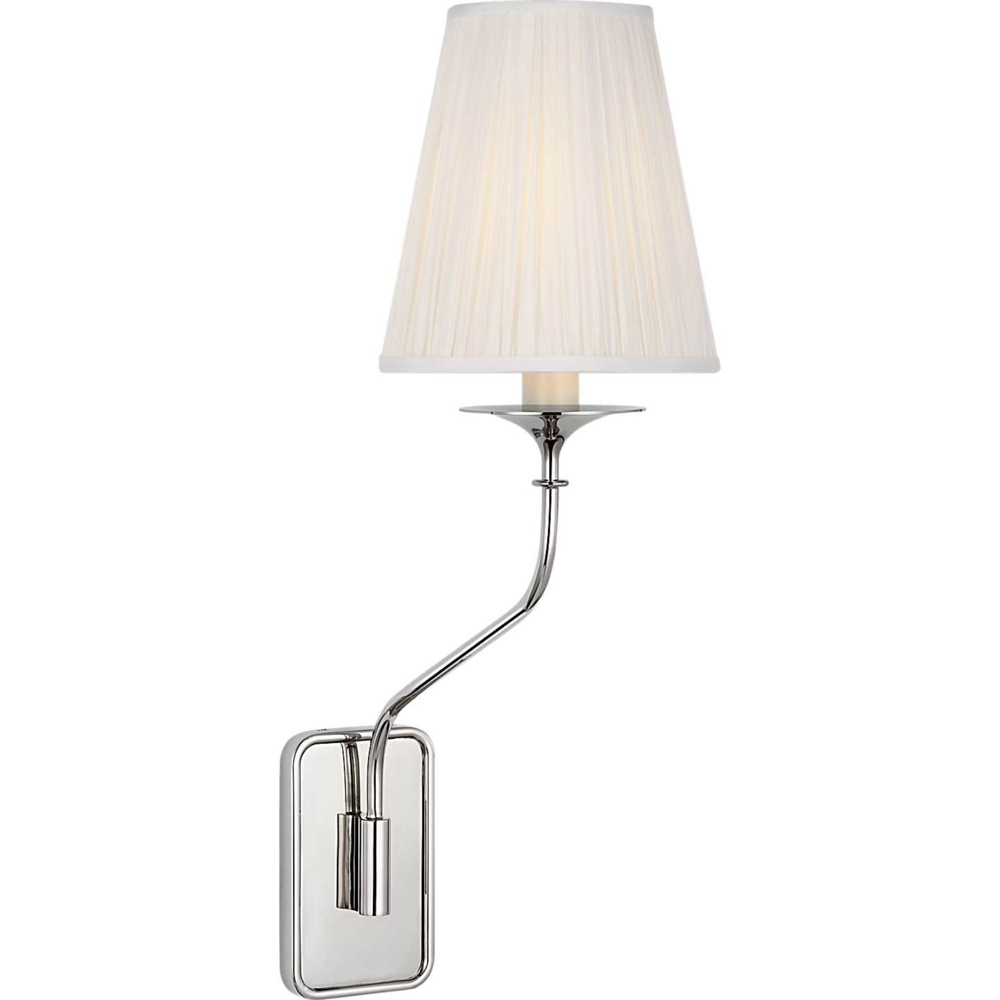 Amber Lewis Knox 19" Single Sconce in Polished Nickel with Silk Pleated W6" x H18.75" x E10"