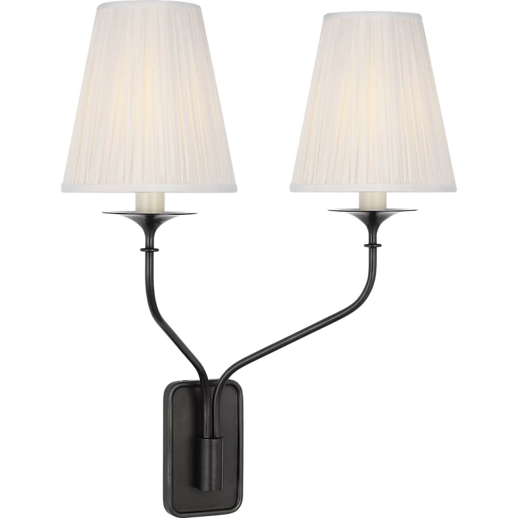 Amber Lewis Knox 19" Double Sconce in Bronze with Silk Pleated Shades W15.25" x H18.75" x E8"
