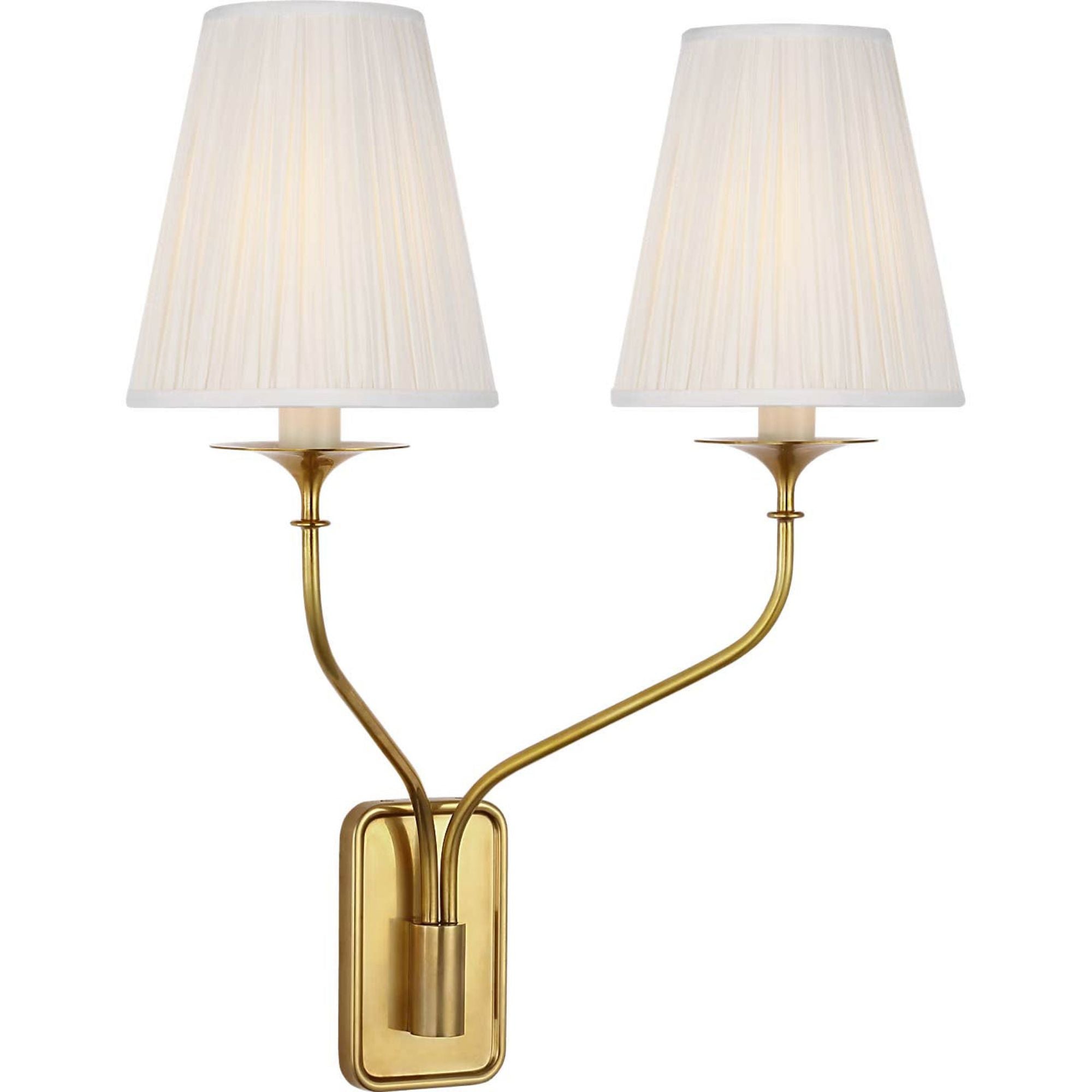 Amber Lewis Knox 19" Double Sconce in Hand-Rubbed Antique Brass with Silk Pleated Shades W15.25" x H18.75" x E8"