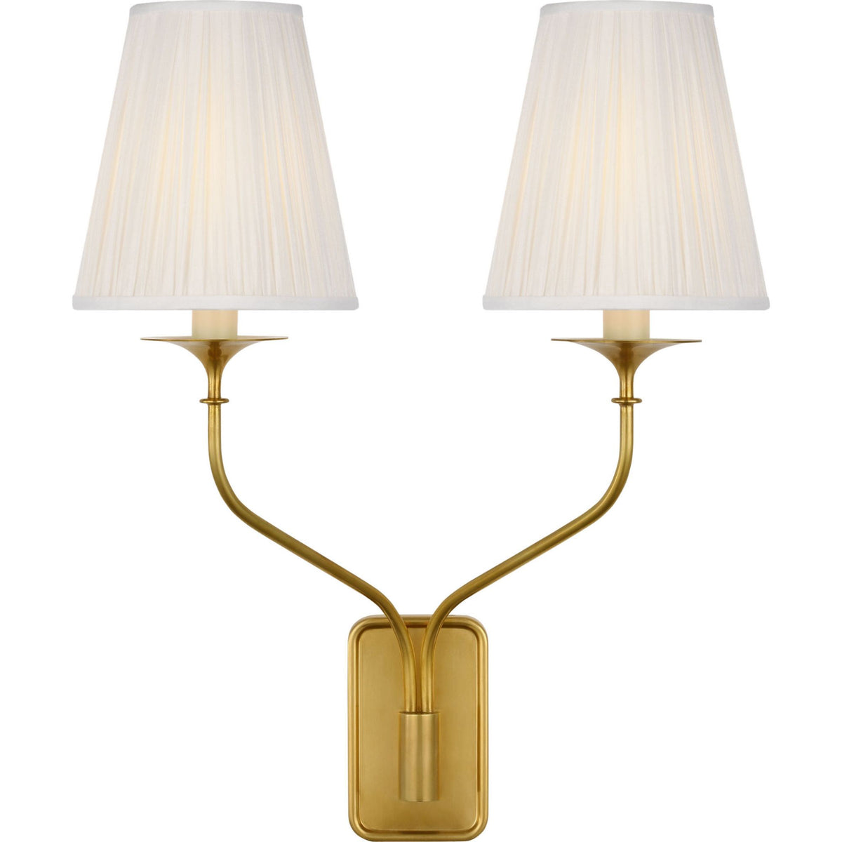Amber Lewis Knox 19" Double Sconce in Hand-Rubbed Antique Brass with Silk Pleated Shades W15.25" x H18.75" x E8"