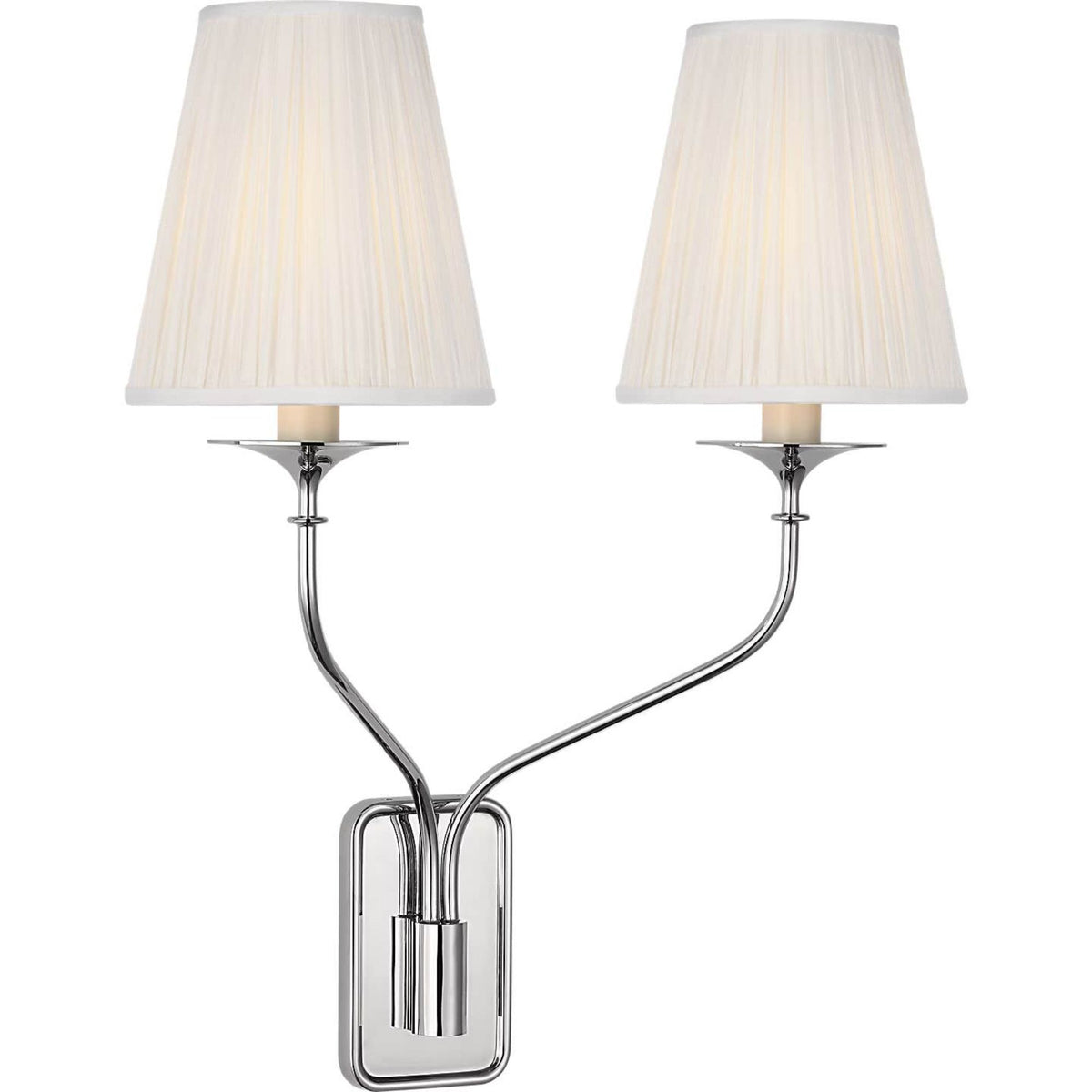 Amber Lewis Knox 19" Double Sconce in Polished Nickel with Silk Pleated Shades W15.25" x H18.75" x E8"