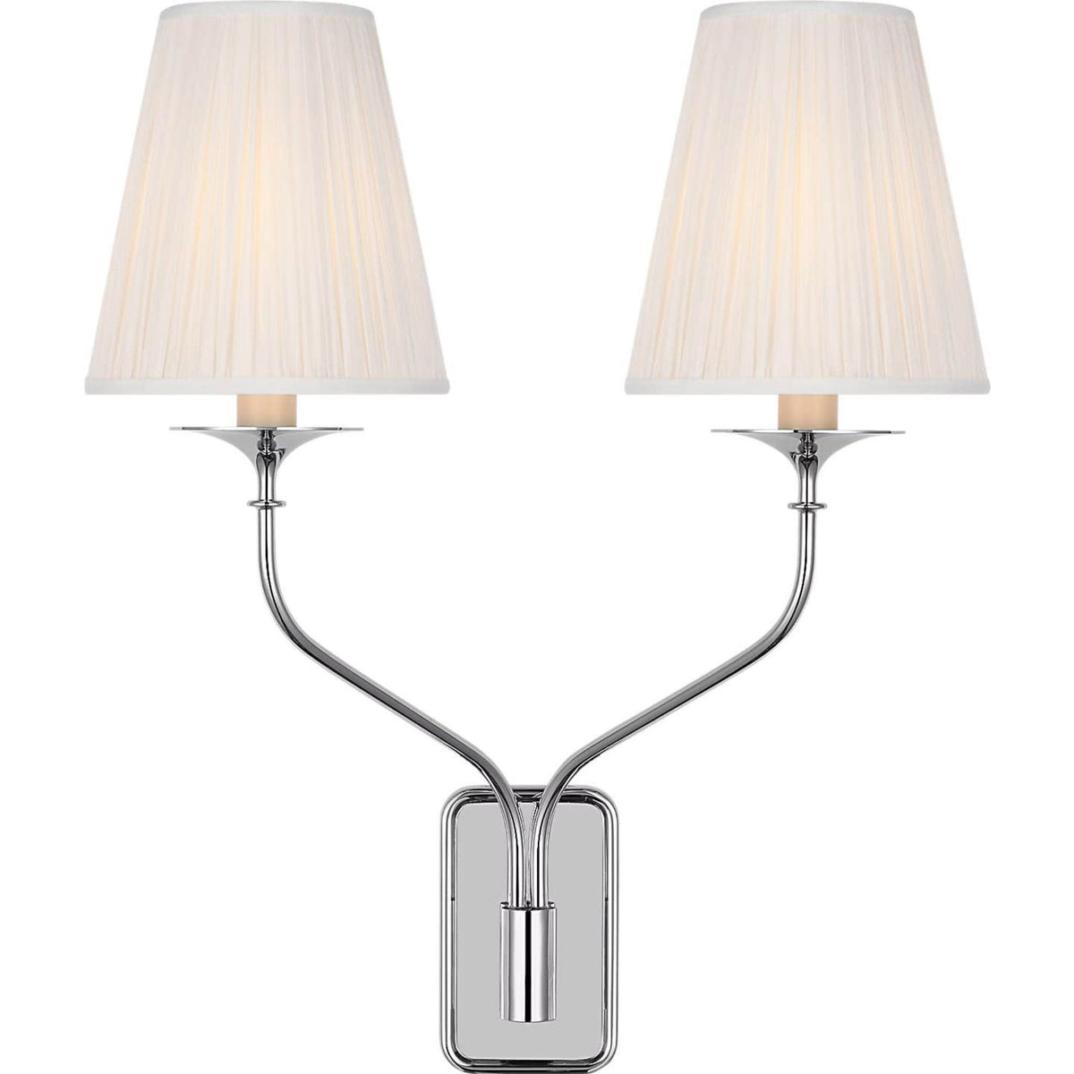 Amber Lewis Knox 19" Double Sconce in Polished Nickel with Silk Pleated Shades W15.25" x H18.75" x E8"