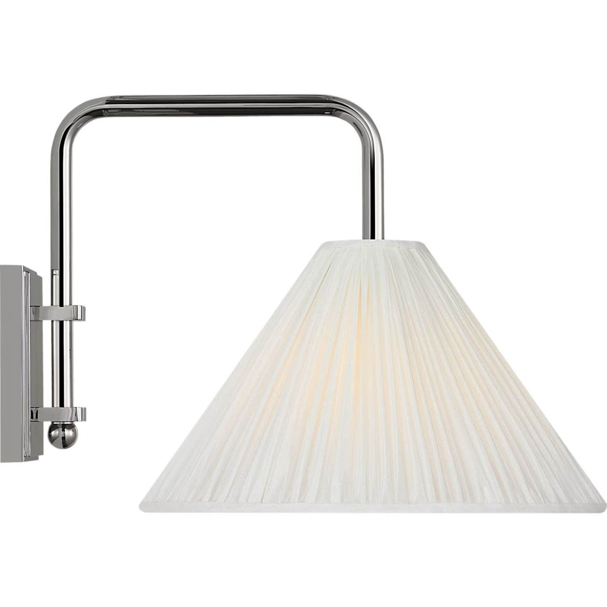 Amber Lewis Waylon 8" Articulating Sconce in Polished Nickel with Silk Pleated Shade W10" x H8.75" x E13"
