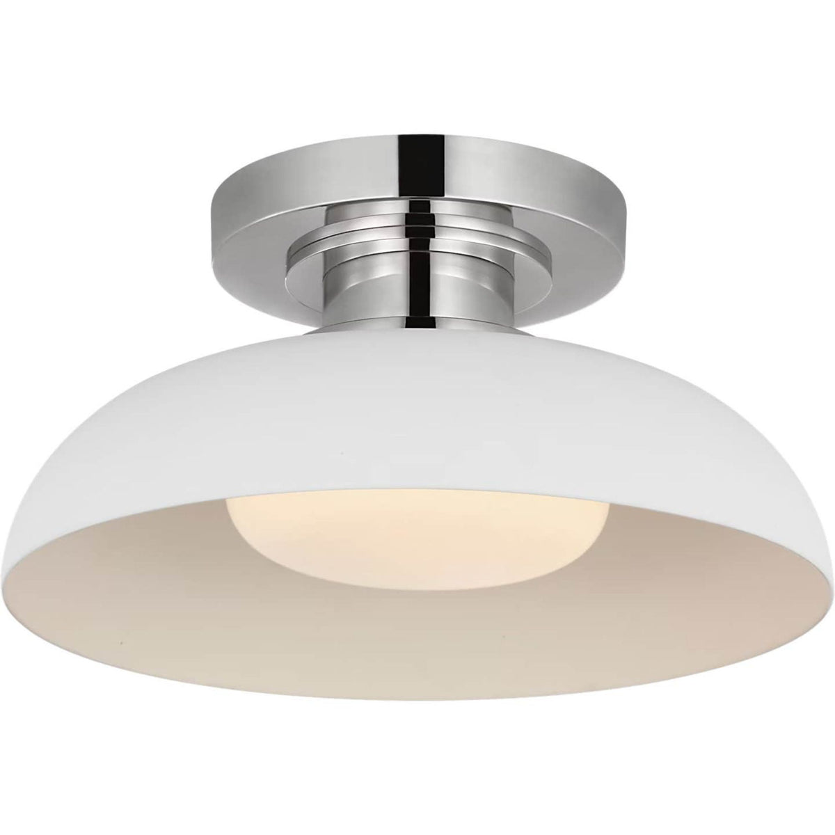 Amber Lewis Cyrus 8" Flush Mount in Polished Nickel and Matte White with White Glass W8" x H4"