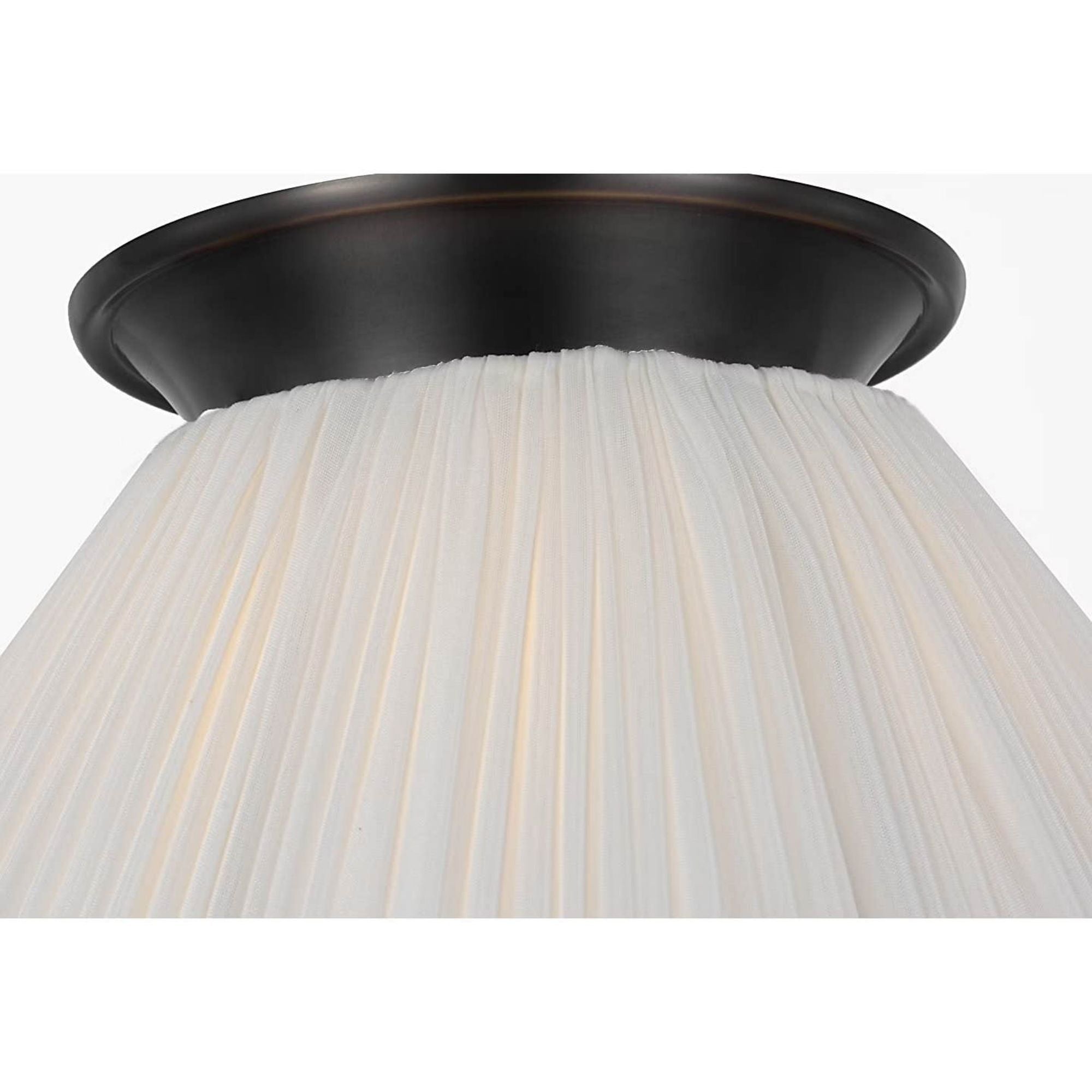 Amber Lewis Bradley 12" Flush Mount in Bronze with Scalloped Silk Pleated Shade W12" x H6.75"