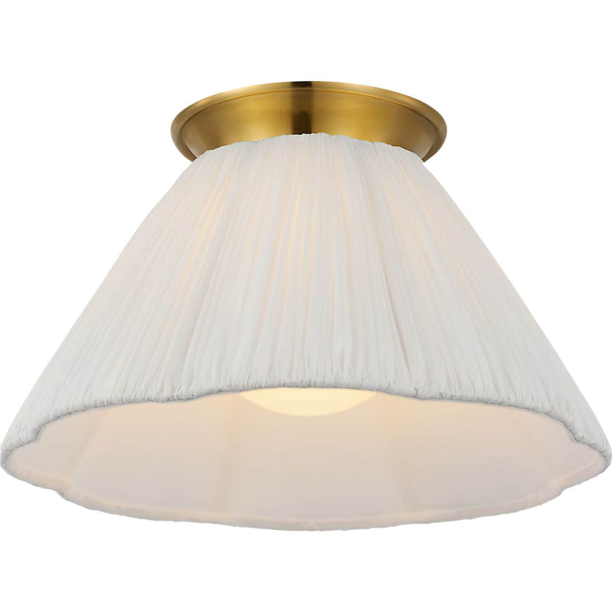 Amber Lewis Bradley 12" Flush Mount in Hand-Rubbed Antique Brass with Scalloped Silk Pleated Shade W12" x H6.75"