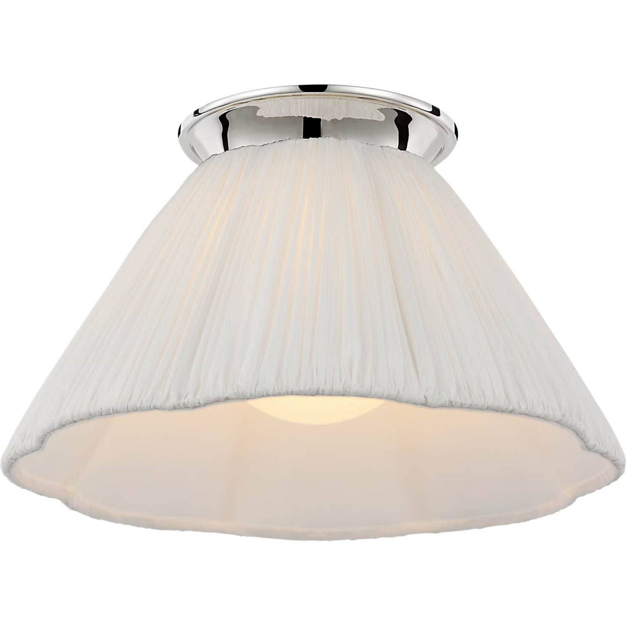 Amber Lewis Bradley 12" Flush Mount in Polished Nickel with Scalloped Silk Pleated Shade W12" x H6.75"