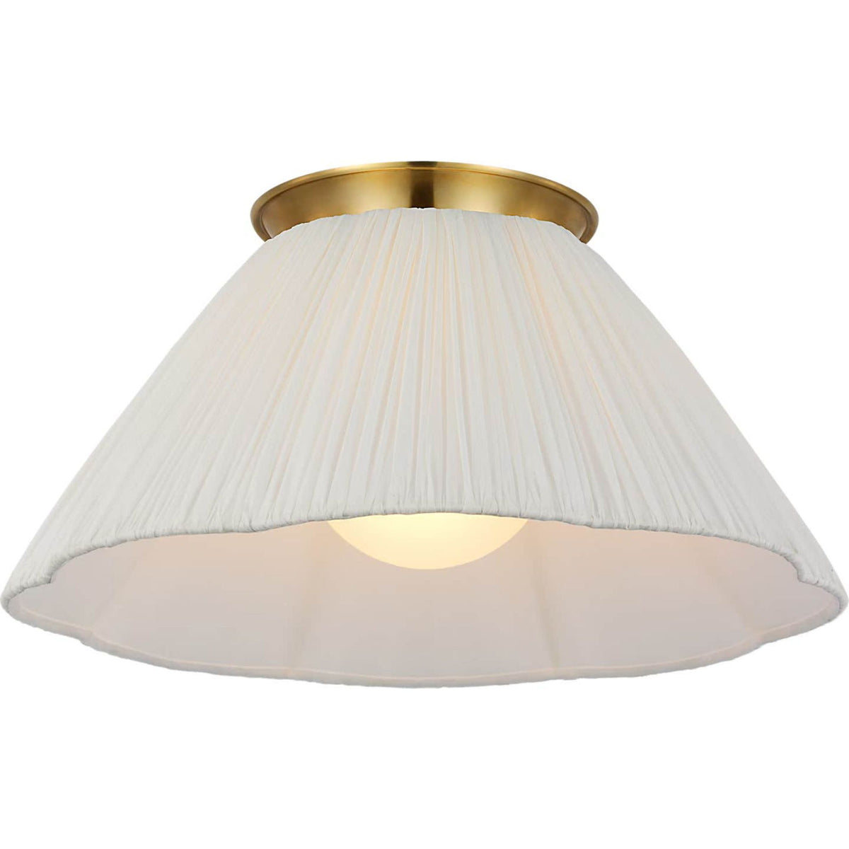 Amber Lewis Bradley 18" Flush Mount in Hand-Rubbed Antique Brass with Scalloped Silk Pleated Shade W18" x H8.75"