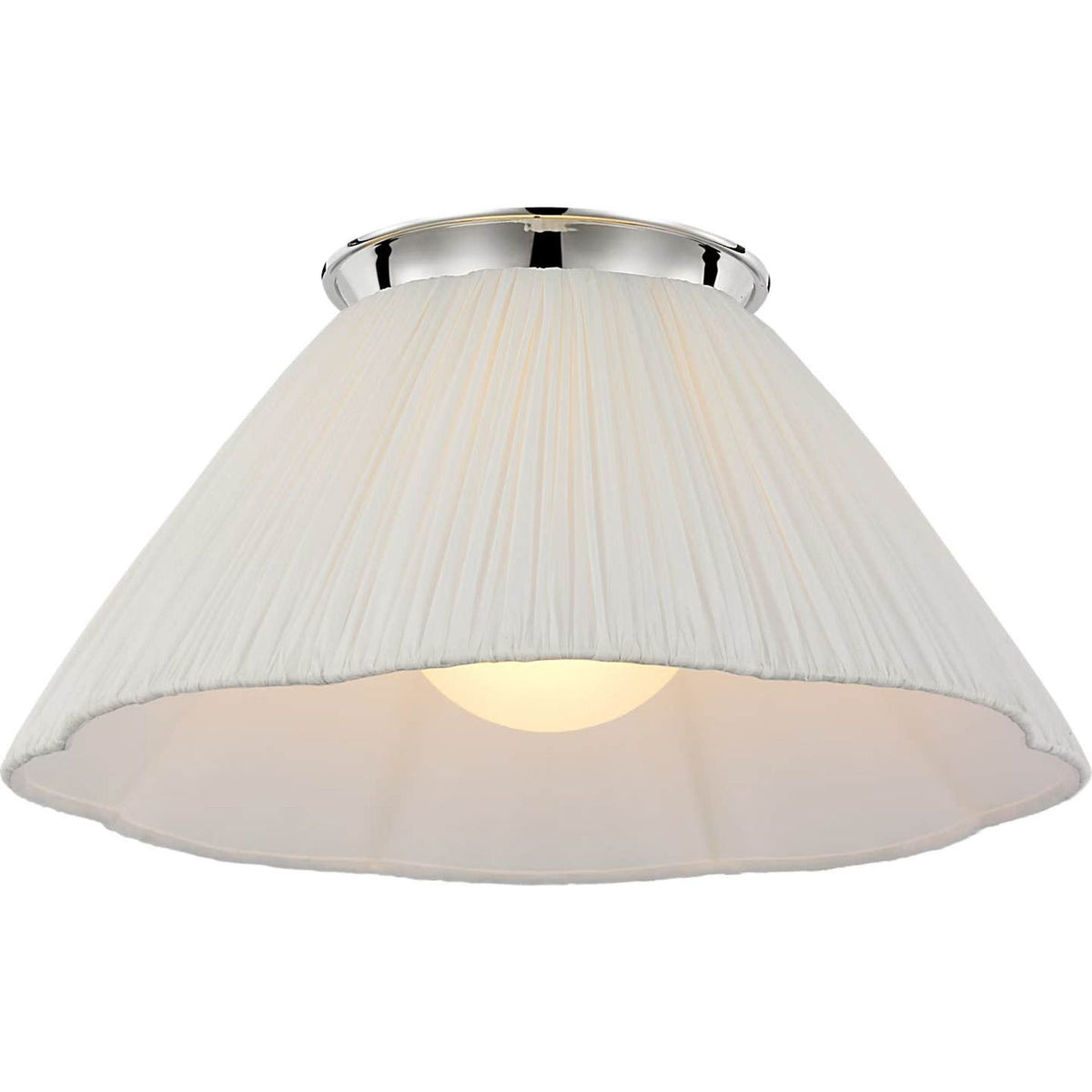 Amber Lewis Bradley 18" Flush Mount in Polished Nickel with Scalloped Silk Pleated Shade W18" x H8.75"
