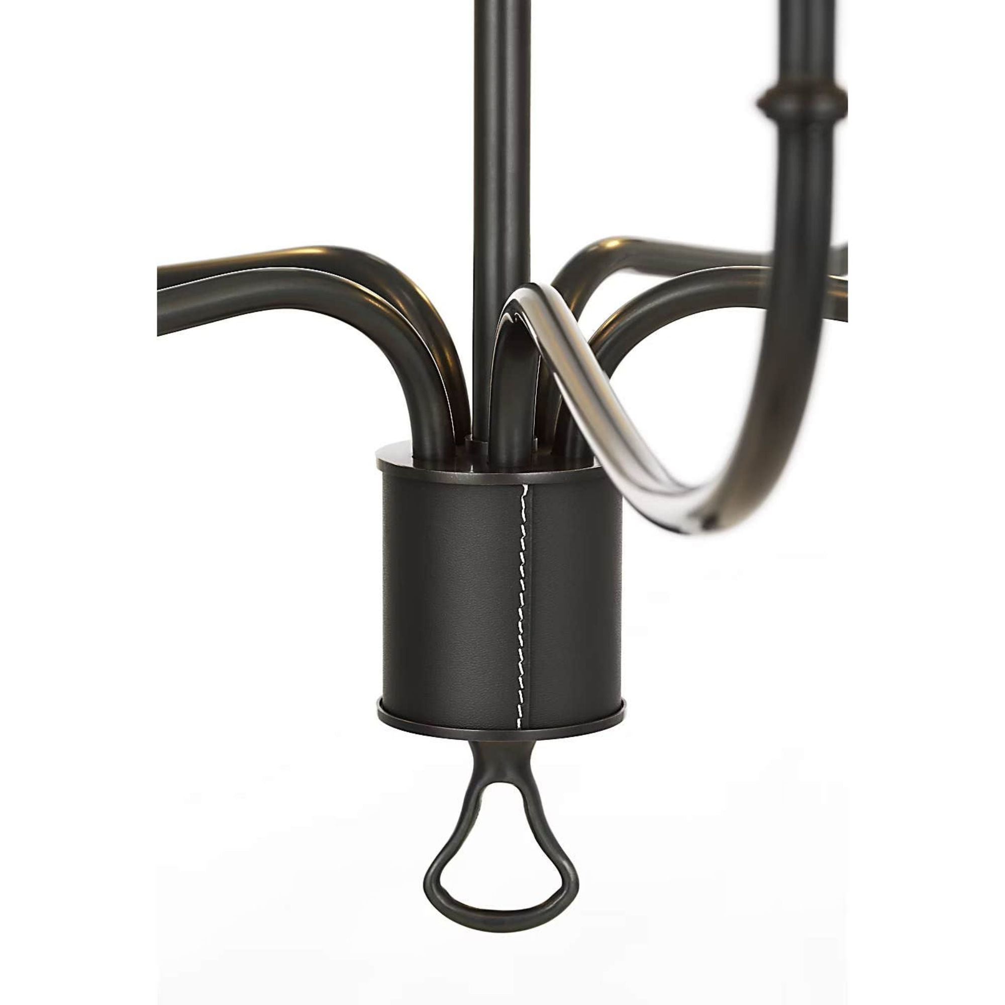 Amber Lewis Griffin 31" Chandelier in Bronze and Chocolate Leather with Linen Shades W31" x H23.5"