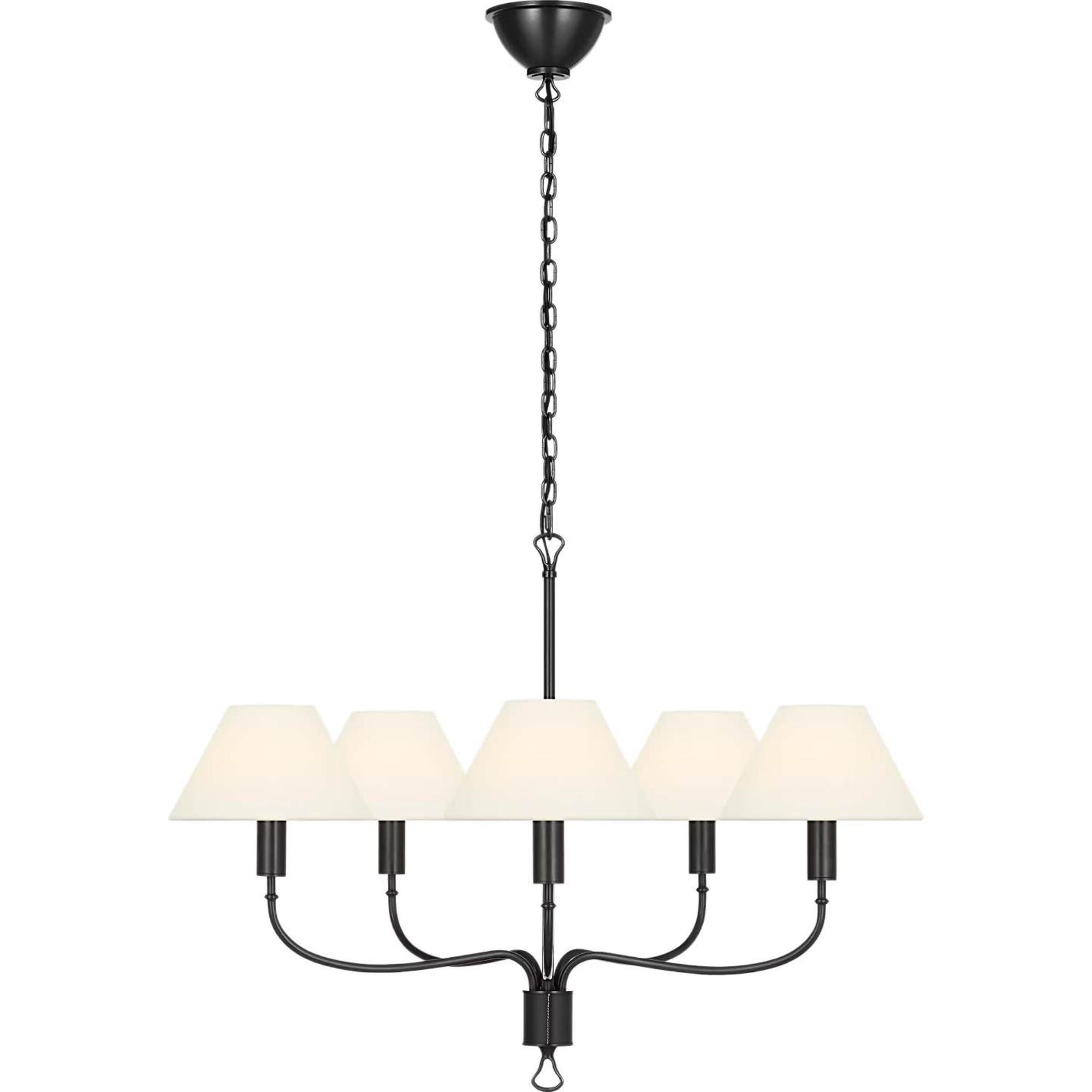 Amber Lewis Griffin 31" Chandelier in Bronze and Chocolate Leather with Linen Shades W31" x H23.5"