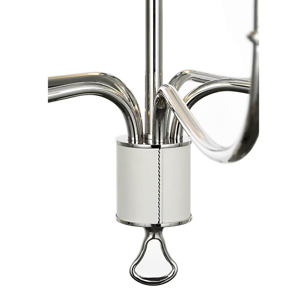 Amber Lewis Griffin 31" Chandelier in Polished Nickel and Parchment Leather with Linen Shades W31" x H23.5"