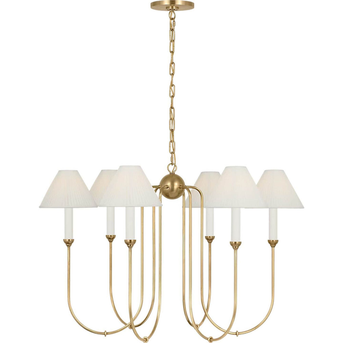 Amber Lewis Ingela 36" Chandelier in Hand-Rubbed Antique Brass with Silk Pleat Shades W36" x H23.5"