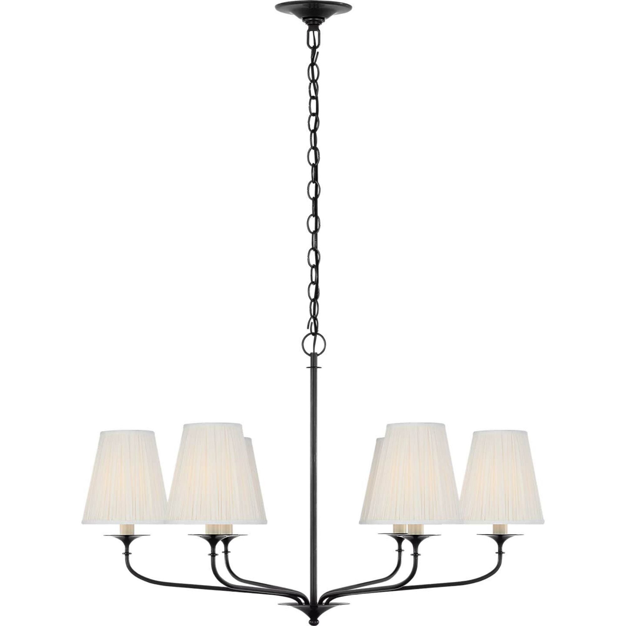 Amber Lewis Knox 32" Chandelier in Bronze with Silk Pleated Shades W32" x H20.75"