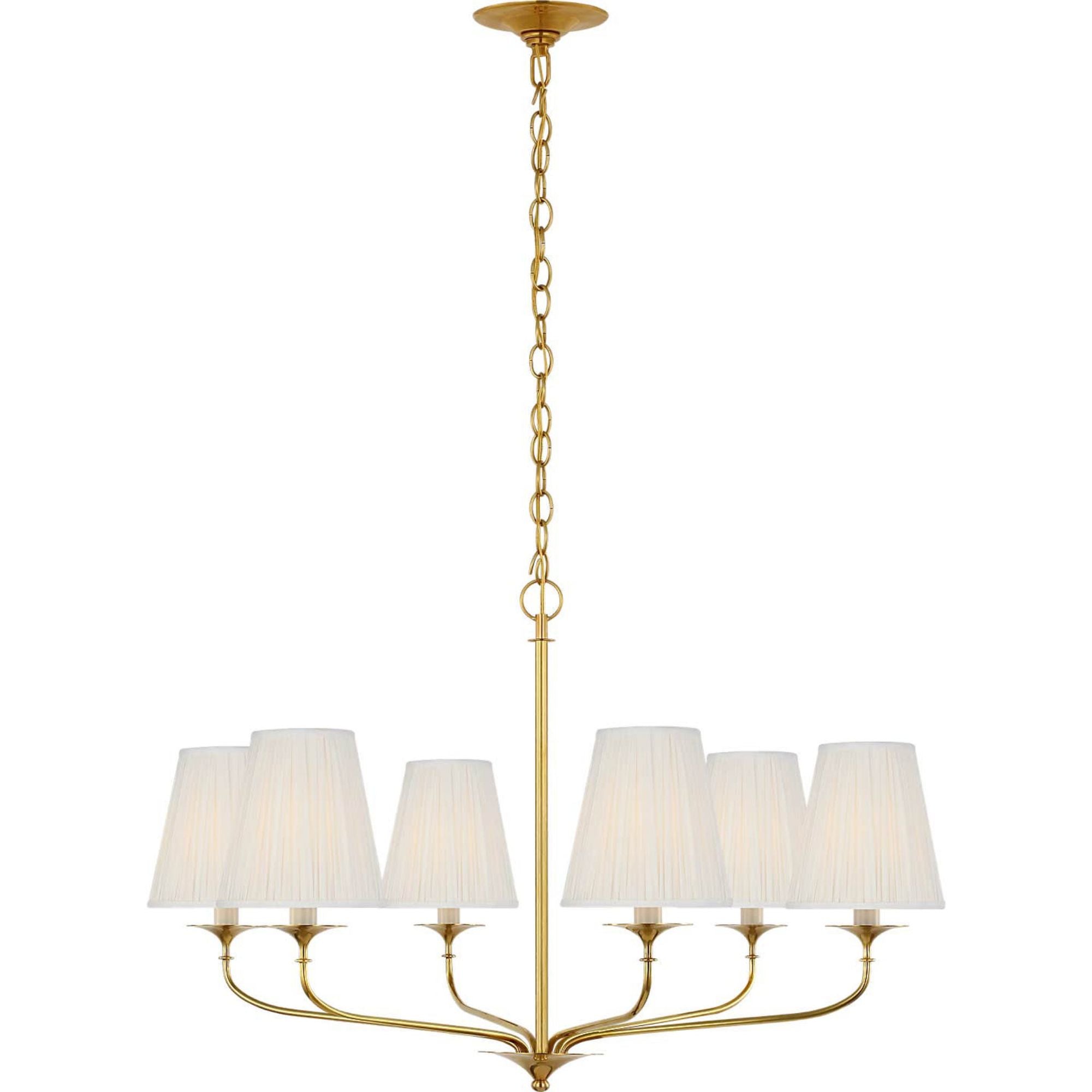 Amber Lewis Knox 32" Chandelier in Hand-Rubbed Antique Brass with Silk Pleated Shades W32" x H20.75"
