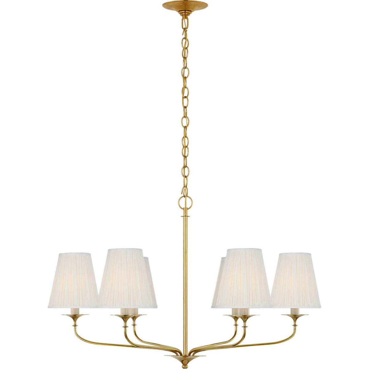 Amber Lewis Knox 32" Chandelier in Hand-Rubbed Antique Brass with Silk Pleated Shades W32" x H20.75"