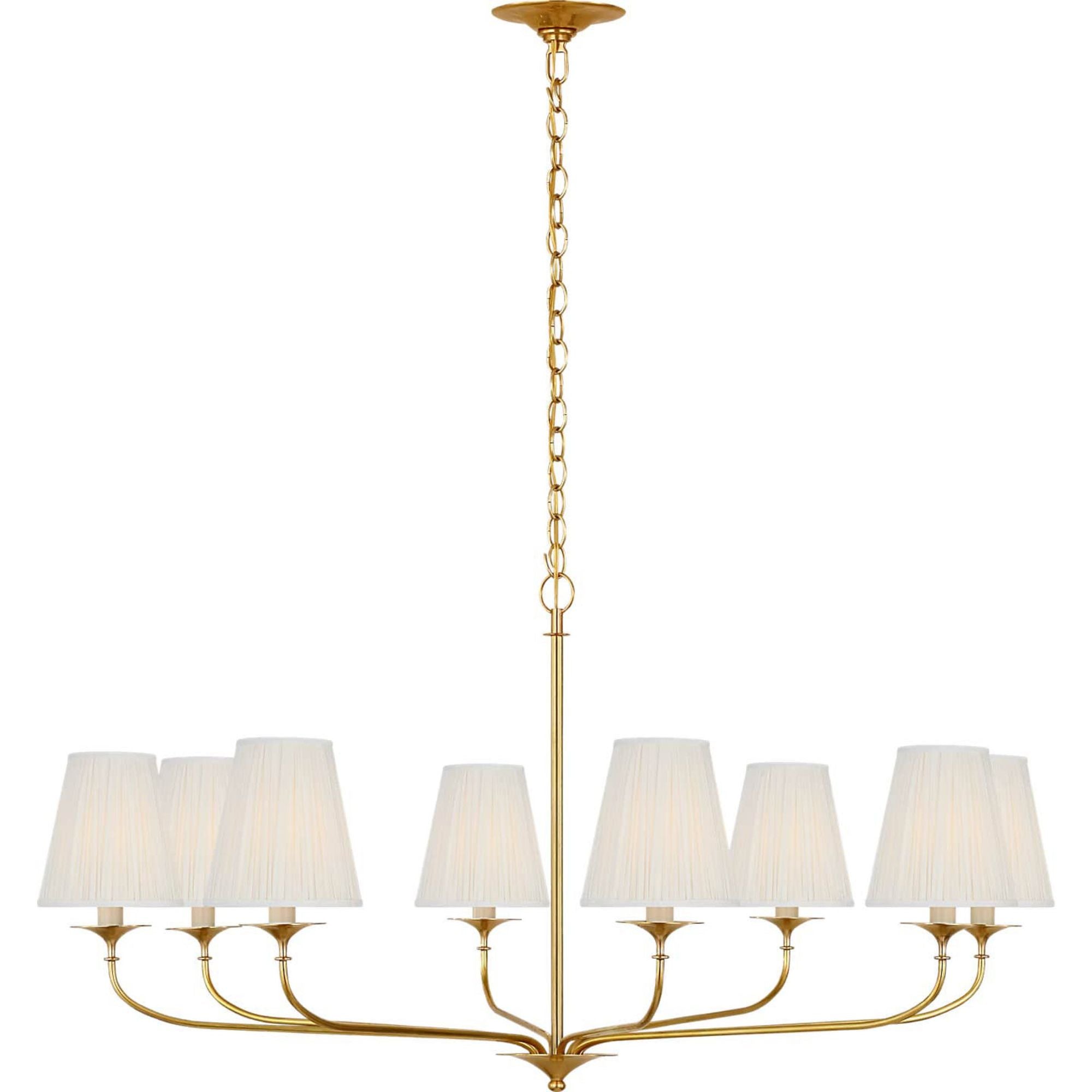 Amber Lewis Knox 42" Chandelier in Hand-Rubbed Antique Brass with Silk Pleated Shades W42" x H21.25"