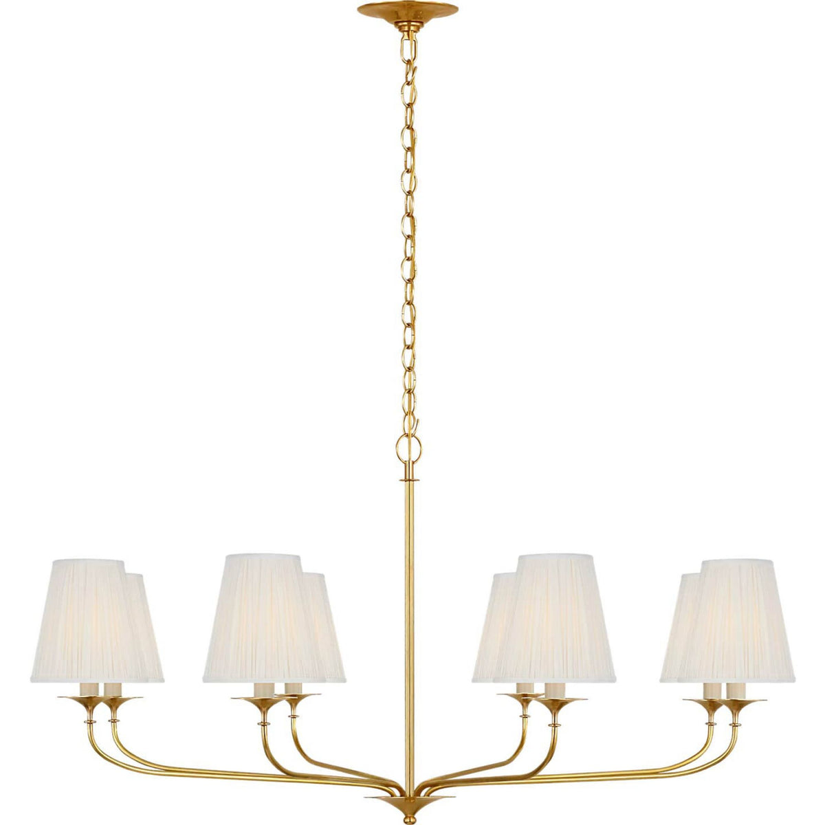 Amber Lewis Knox 42" Chandelier in Hand-Rubbed Antique Brass with Silk Pleated Shades W42" x H21.25"