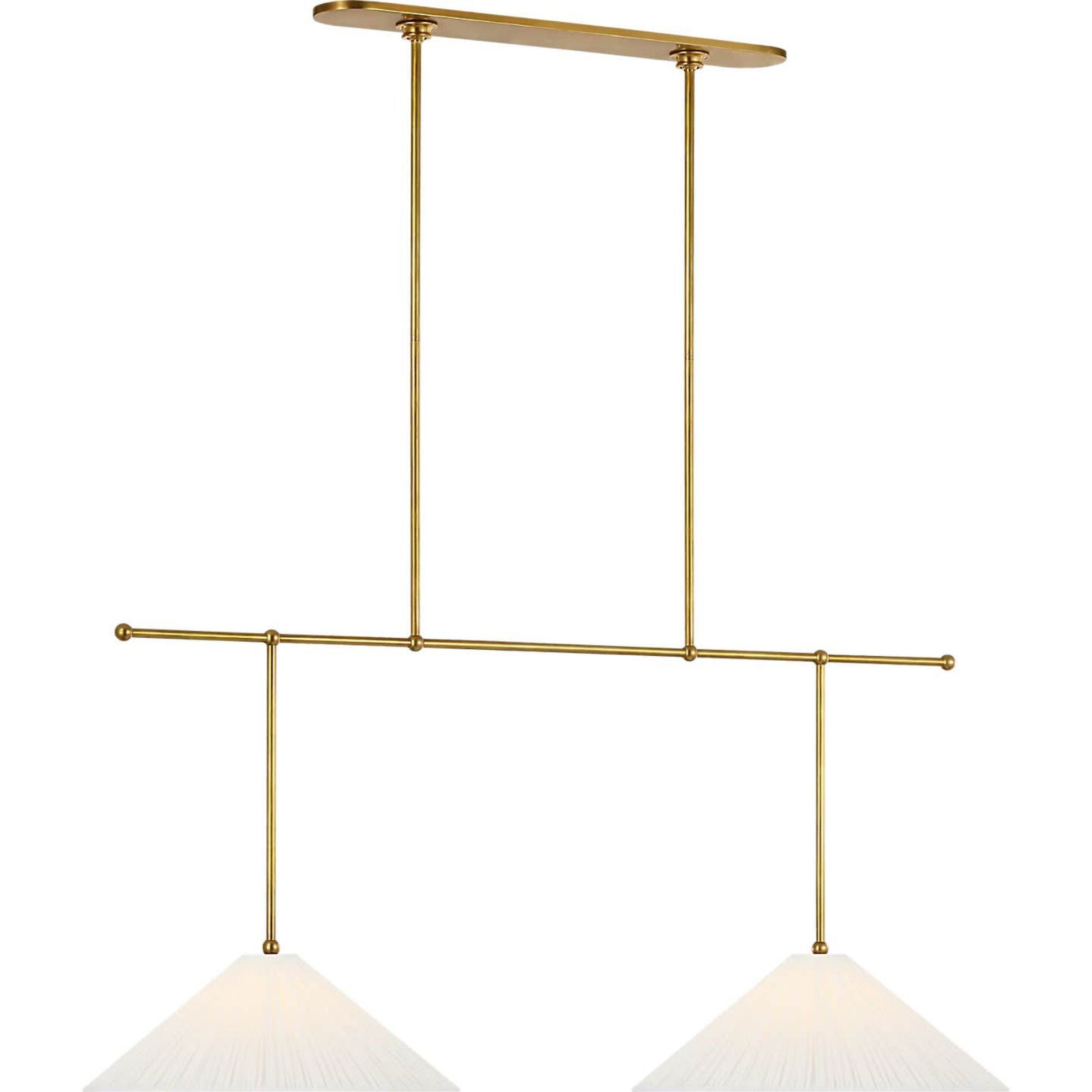 Amber Lewis Soren 54" Extended Drop Linear Chandelier in Hand-Rubbed Antique Brass with Silk Pleated Shades W20" x 54"