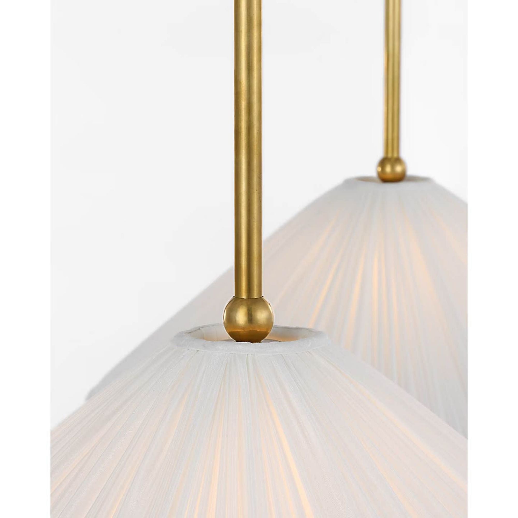 Amber Lewis Soren 54" Extended Drop Linear Chandelier in Hand-Rubbed Antique Brass with Silk Pleated Shades W20" x 54"